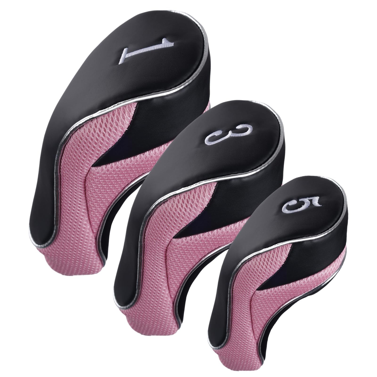 Andux Golf 460Cc Driver Fairway Wood Club Head Covers Hook & Loop Set Of 3 Pink