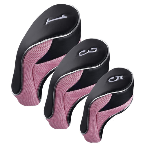Andux Golf 460Cc Driver Fairway Wood Club Head Covers Hook & Loop Set Of 3 Pink