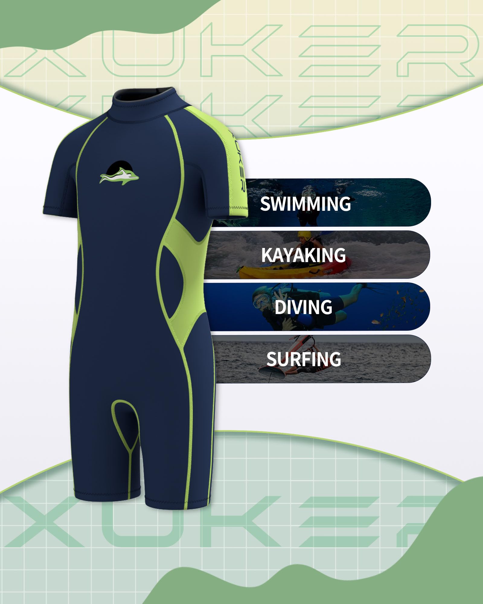 Xuker Kids Wetsuit For Boys Girls Youth 3Mm Neoprene Back Zip Shorty Wet Suit Thermal Wetsuits For Teens Scuba Dive Swimming