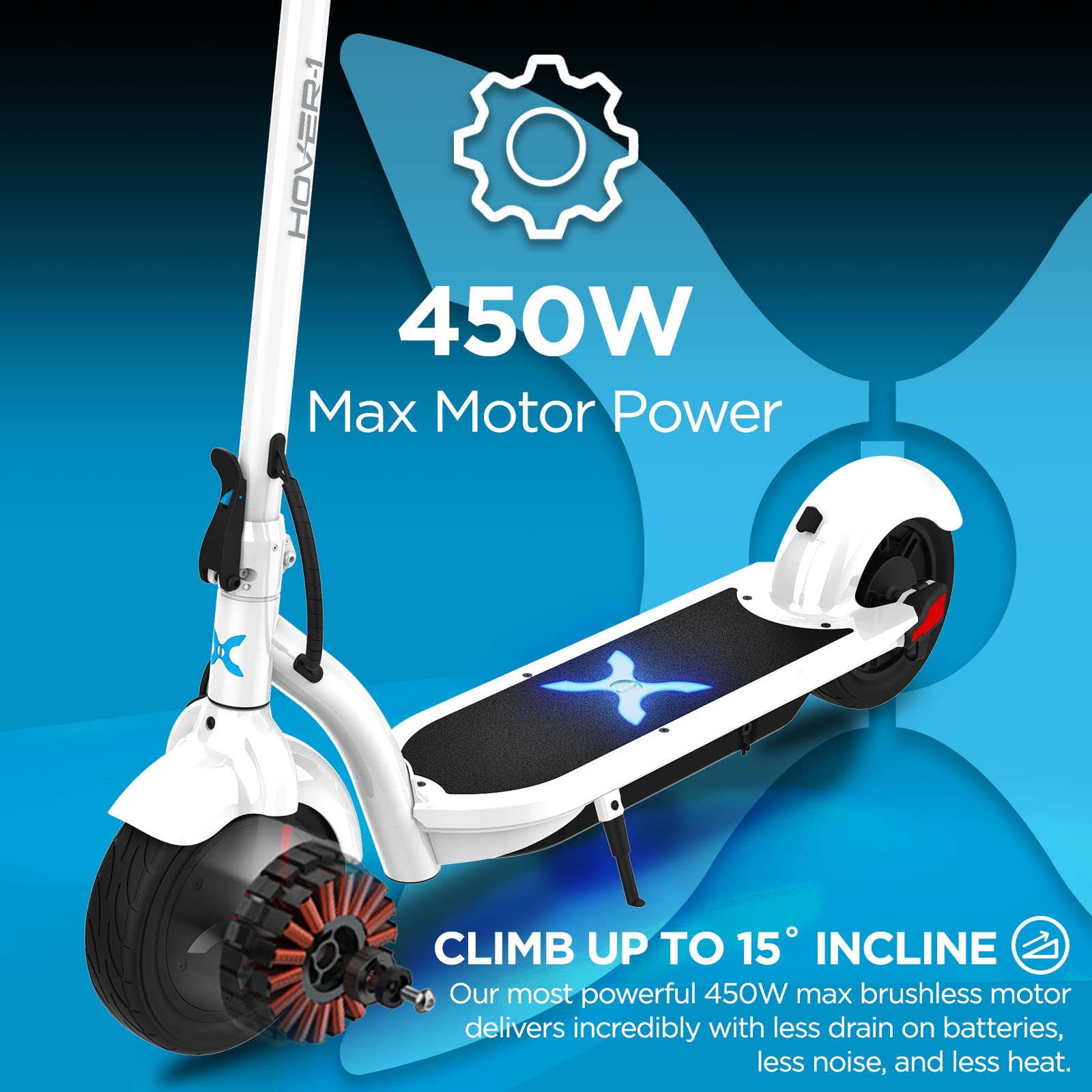 Hover-1 Alpha Foldable Electric Scooter with 450W Brushless Motor, 18 mph Max Speed, 10    Air-Filled Tires and 12 Mile Range