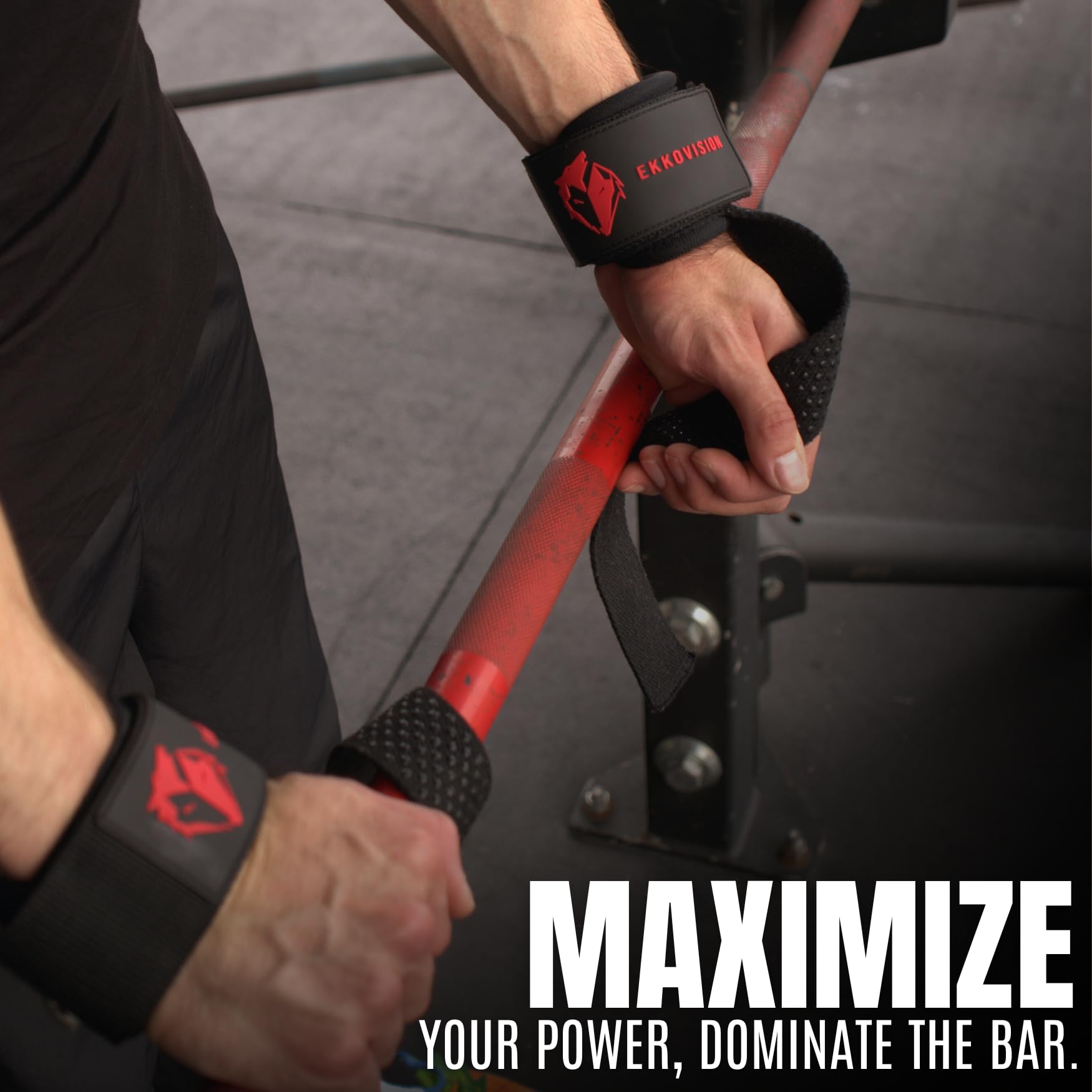 Ekkovision Weight Lifting Straps With Cuffed D Ring, Wrist Support, Heavy Duty Thick Comfortable Lifting Straps, Secure Fit, Enh