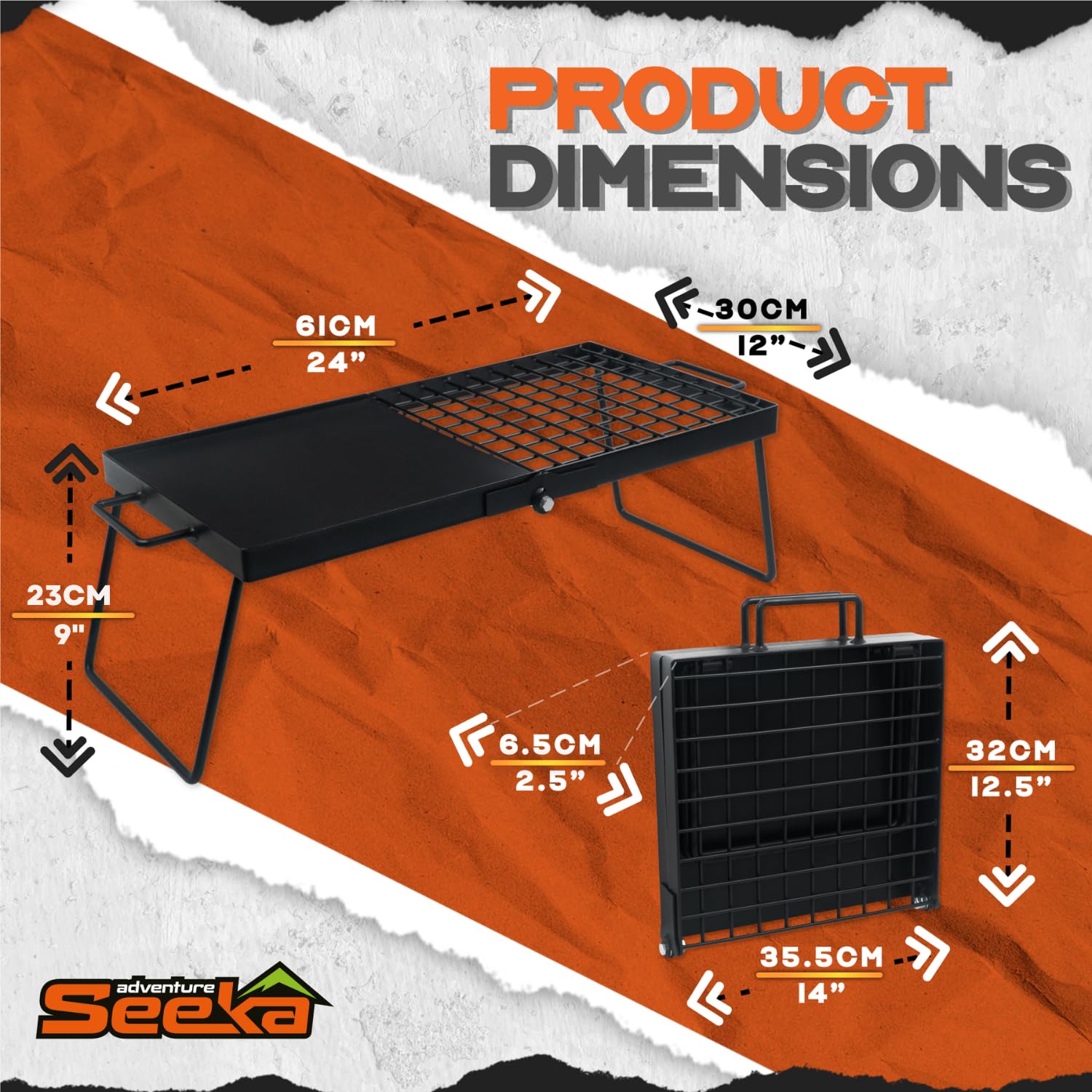 Adventure Seeka Heavy Duty 24'' Folding Campfire Grill, Camp Fire Grill With Folding Grill Design For Compact Storage. Campfire