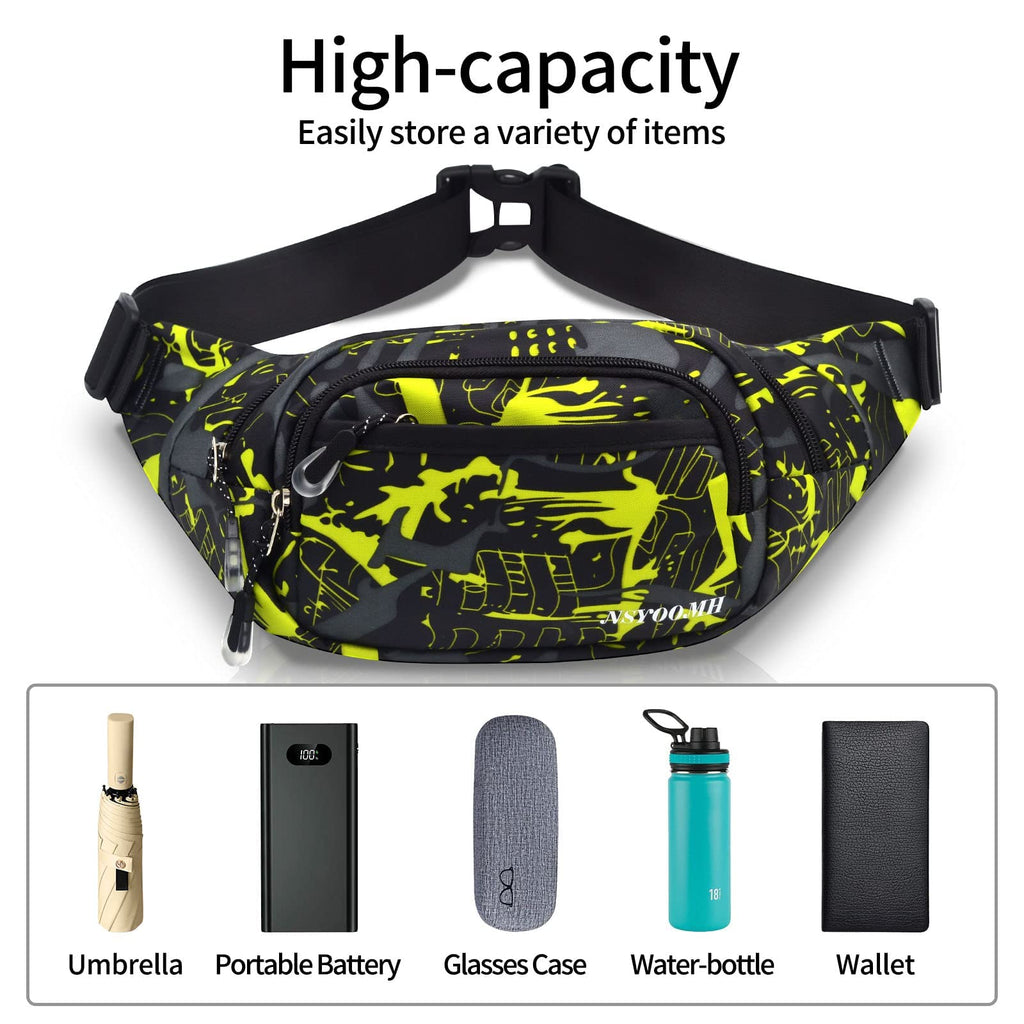 Nsyoomh Fanny Packs For Women & Men, 5-Zipper Pockets Waist Bag, Belt Bag For Running Cycling Travel Walking Hiking Fishing Camp