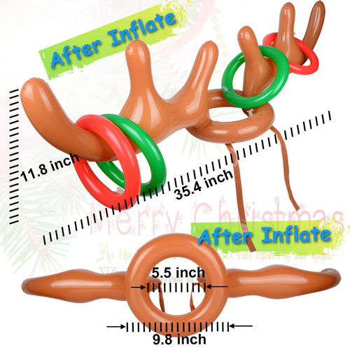 2 Set Inflatable Reindeer Antler Game, (2 Inflatable Antler, 12 Rings Reindeer Ring Toss) Inflatable Reindeer Antler Hat With Ri