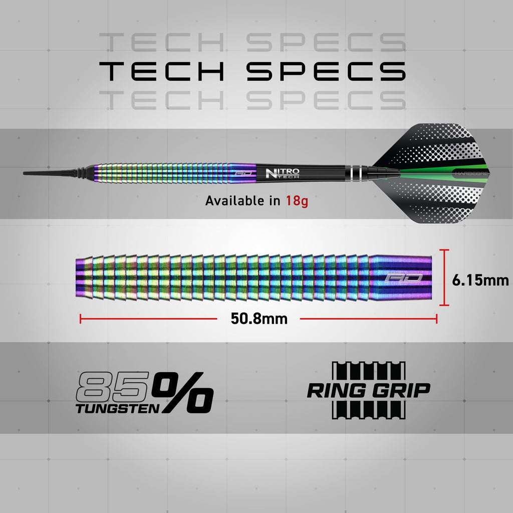 Red Dragon Razor Edge Spectron 18 Gram Softip Tungsten Darts With Flights And Stems