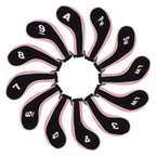 Andux Number Print Golf Iron Club Head Covers Long Neck With Zipper 12Pcs/Set Black/Pink
