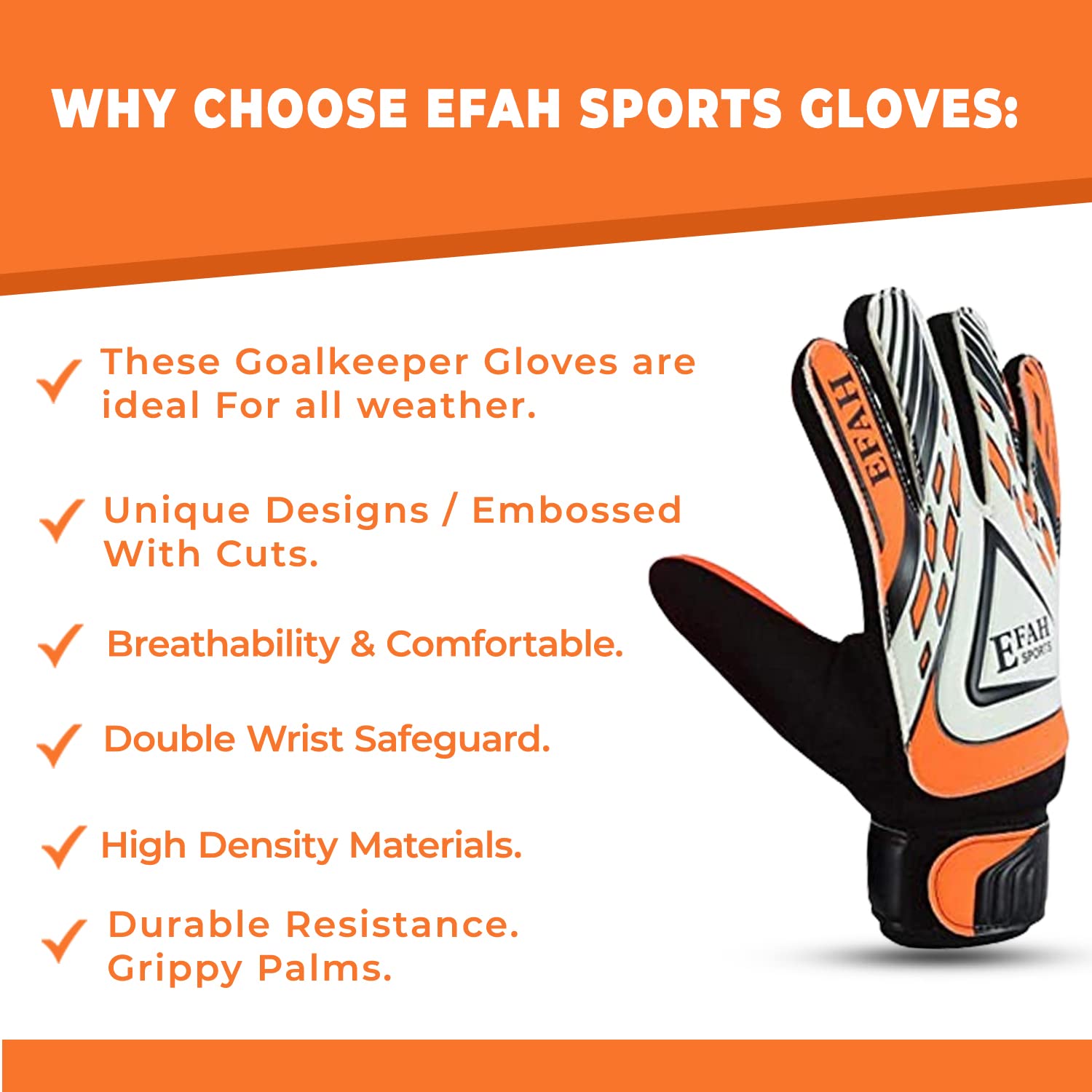 Efah Sports Soccer Goalie Goalkeeper Gloves For Kids Boys Children Football Gloves With Strong Grips