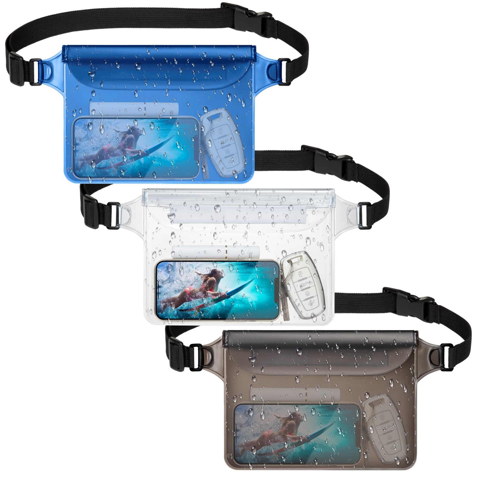 F-color Waterproof Fanny Pack - 3 Pack Waterproof Phone Pouch with Waist Strap - Cruise Essentials 2025 Must Haves Waterproof Po