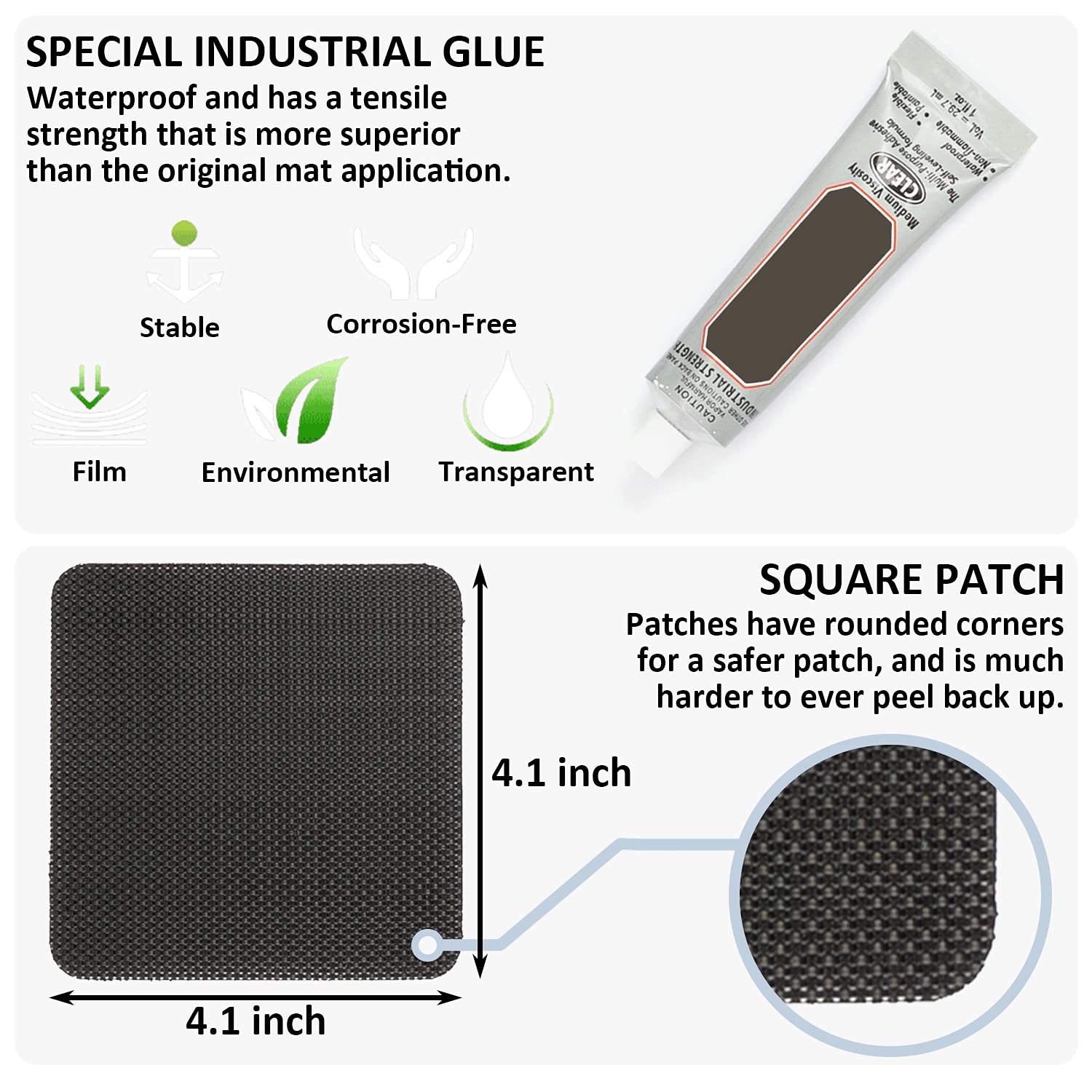Trampoline Patch Repair Kit 4''X 4'' Square On Patches | Repair Trampoline Mat Tear Or Hole In A Trampoline Mat(2 Piece)