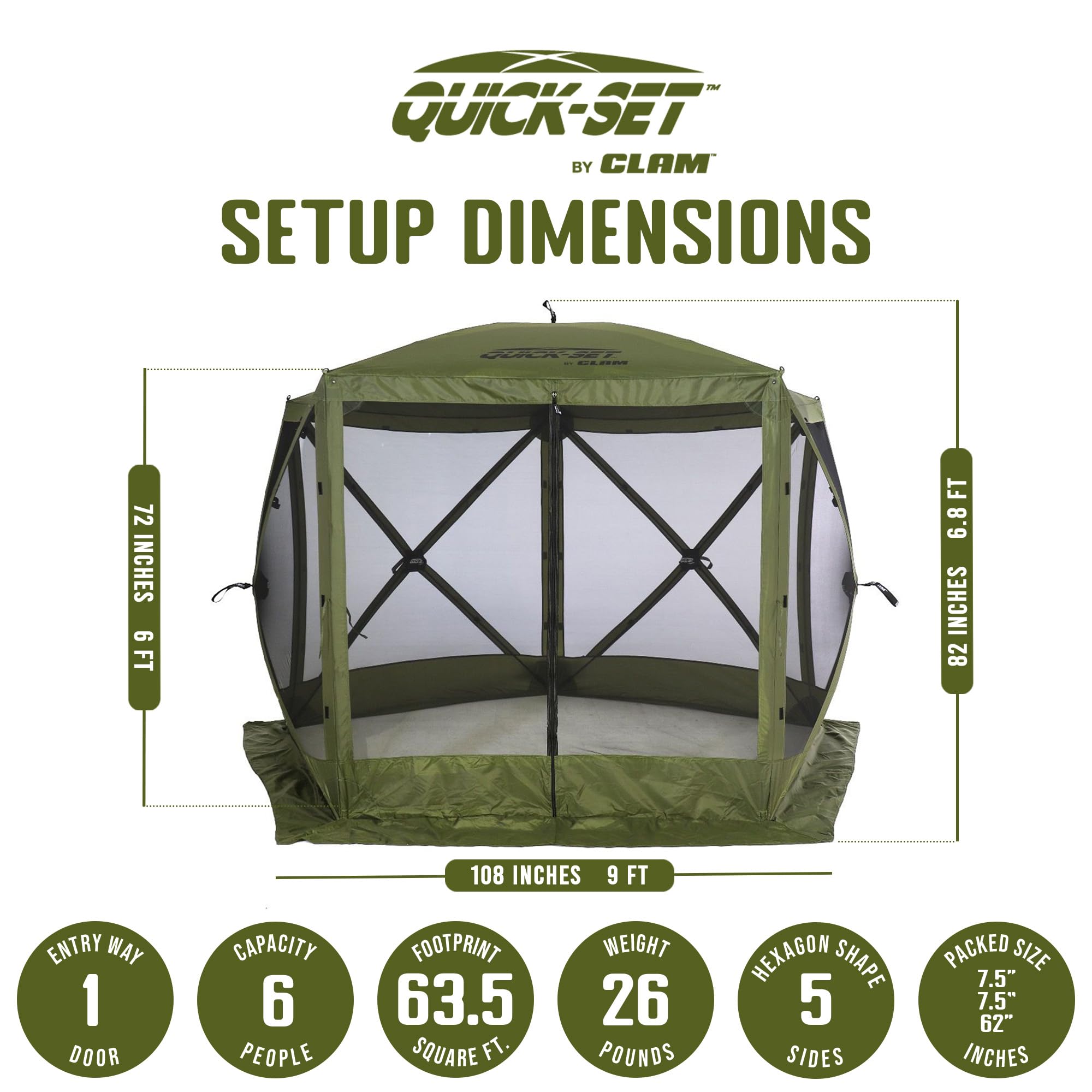 Clam Quick-Set Venture 9 X 9 Foot Portable Pop-Up Outdoor Camping Gazebo Screen Tent 5 Sided Canopy Shelter With Ground Stakes A