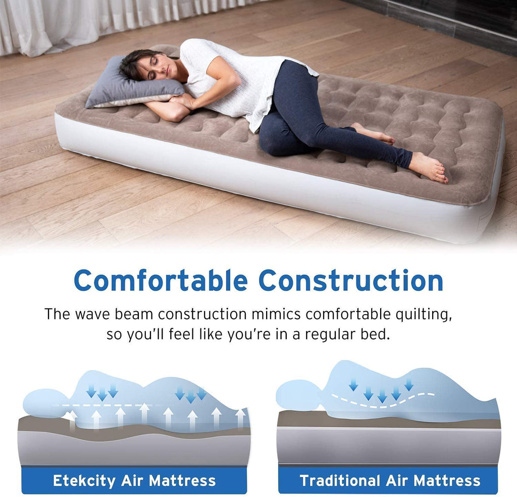 Etekcity Air Mattress Upgraded Twin Size Camping Air Bed Blow Up Bed Inflatable Mattress Raised Airbed With Rechargeable Pump Fo