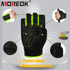 Moreok Workout Gloves Padded Weight Lifting Gloves For Men/Women, [3Mm Gel] Fingerless Grip Gym Gloves Fitness Gloves Green-M