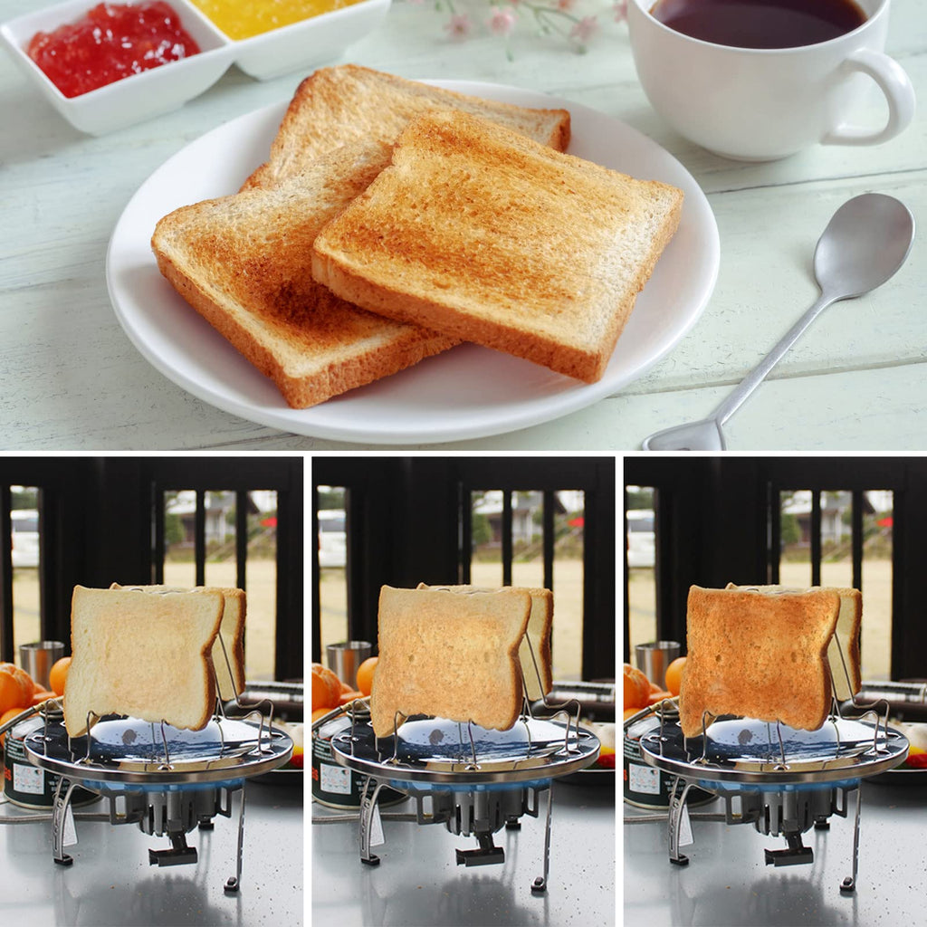Folding Camp Stove Toaster Stainless Steel Camping Toaster Rack Holder 4 Slice Toaster Tray Cooking Breakfast 4 Toast Bread Toas