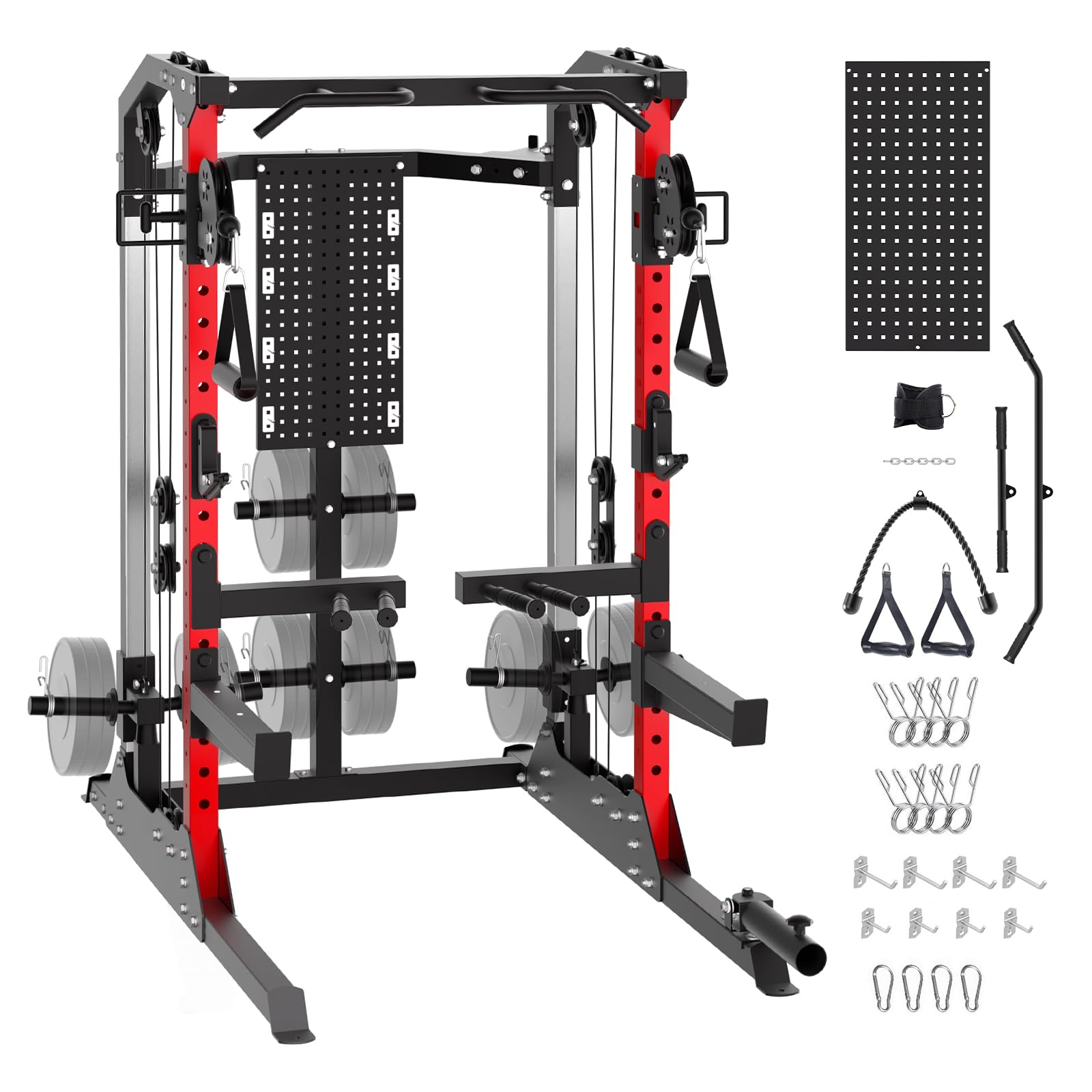 GarveeLife Power Cage, 2000 LB Power Rack with Dual Pulley Cable Crossover, Multi-Function Home Gym Squat Rack with Attachments,