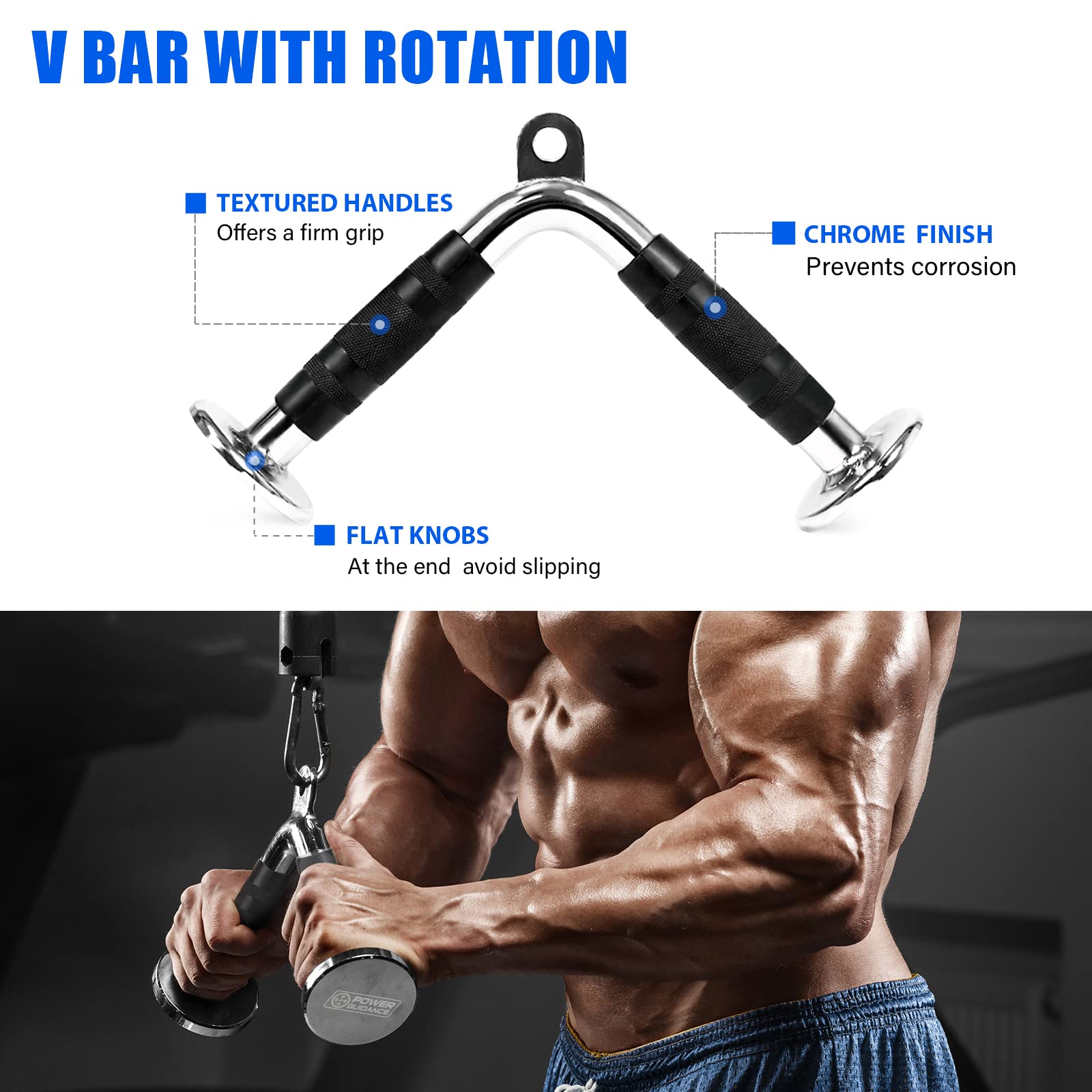 Power Guidance Triceps Pull Down Attachment, Cable Machine Accessories For Home Gym, Lat Pull Down Attachment Weight Fitness (3.