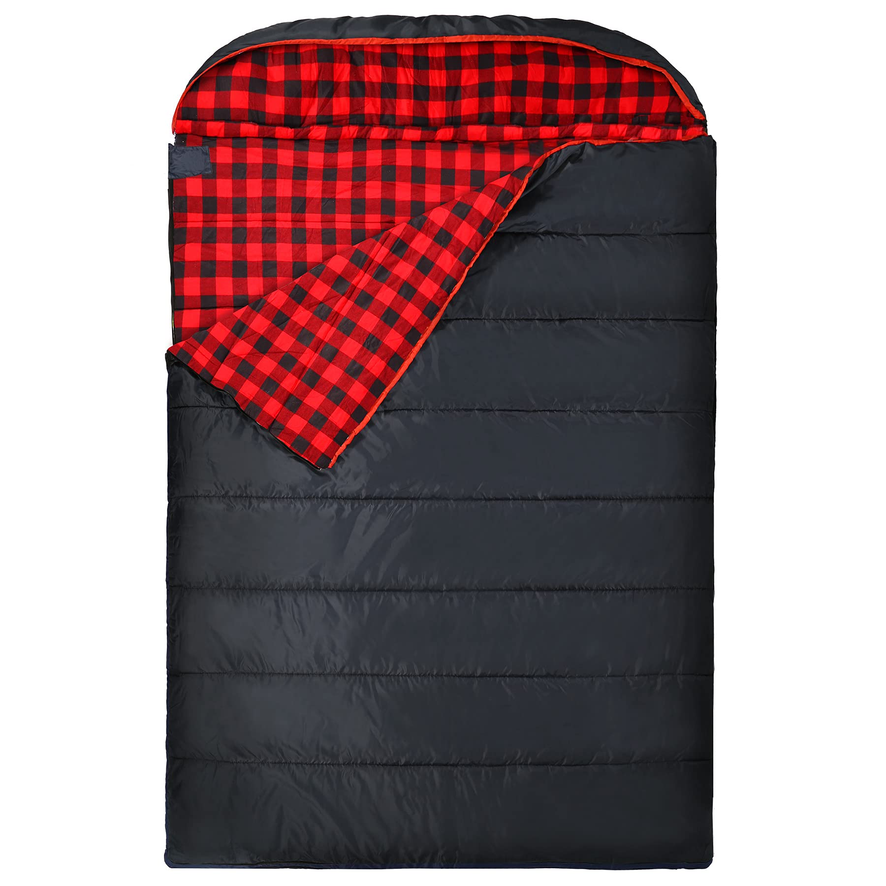 Redcamp Large Cotton Double Sleeping Bag For Adults, 2 Person Cold Weather Warm Queen Size Flannel Sleeping Bags For Camping, Bl