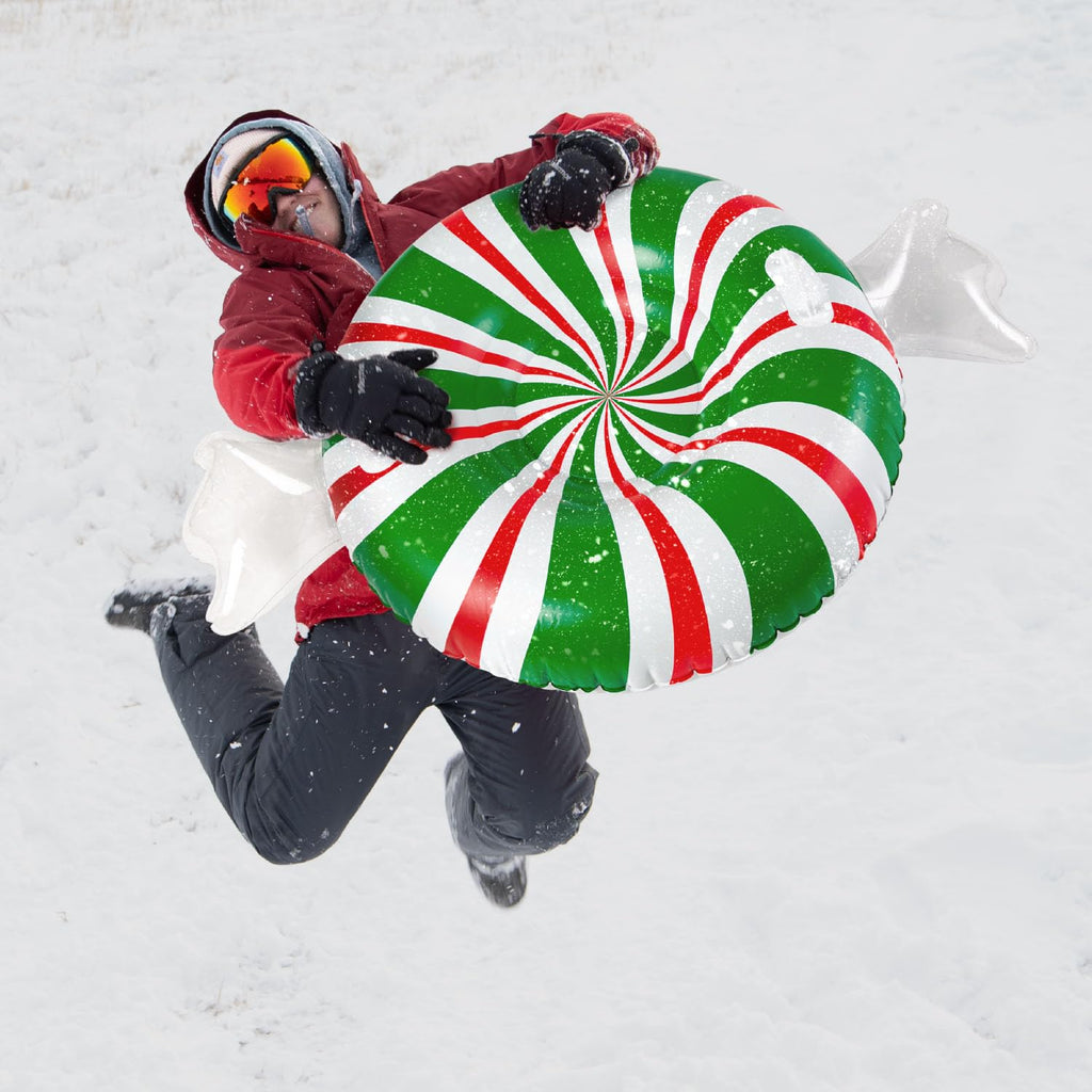 Bigmouth Inc Large 48'' Inflatable Snow Tube For Kids And Adults, Durable Winter Toy For Tubing & Sledding - Peppermint