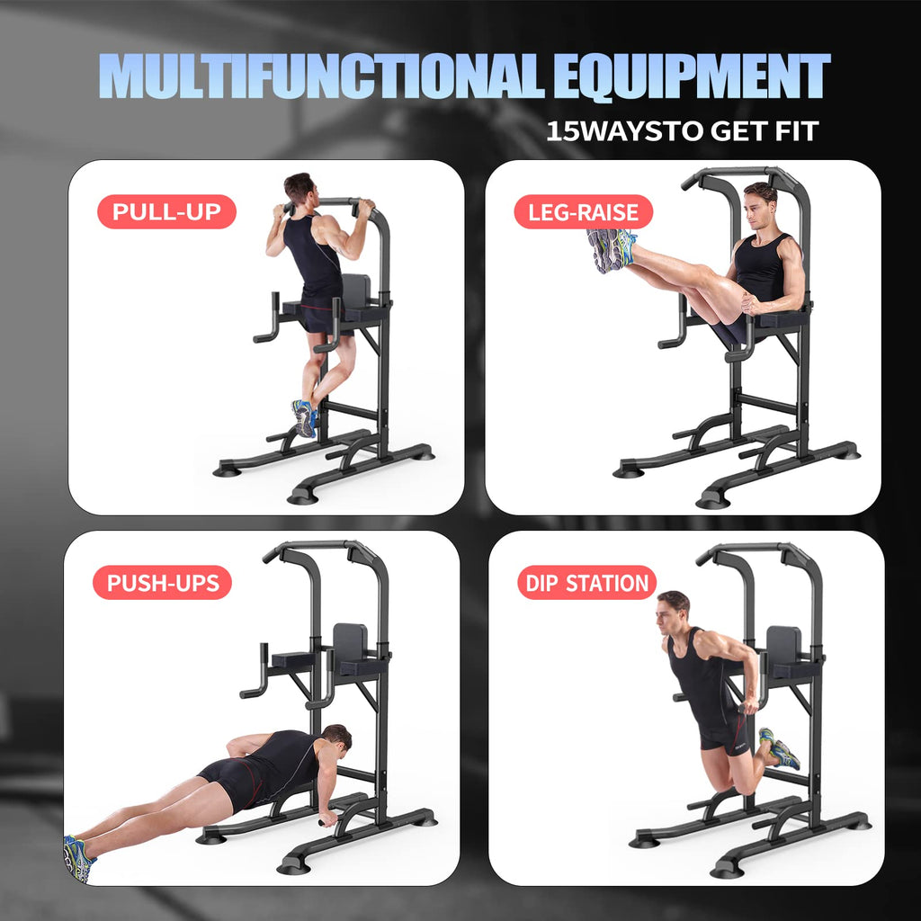 Power Tower Adjustable Height Pull Up Dip Station Multi-Function Home Strength Training Fitness Workout Station For Home Gym (K)