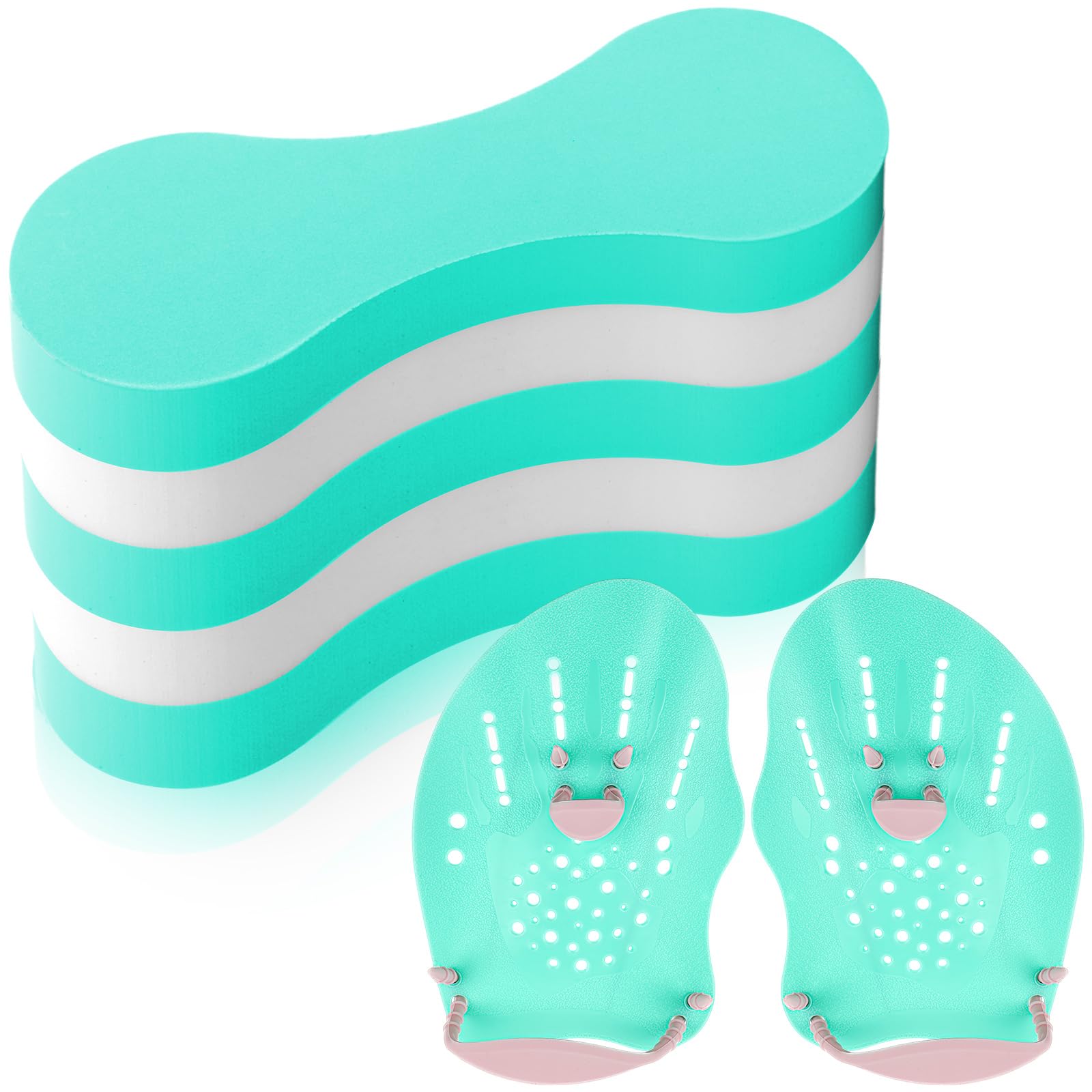 Motionchic Green 3 Pcs Swim Training Pull Buoy Hand Paddles Set Include 1 Buoy 2 Hand Paddles with Adjustable Straps Swim Traini