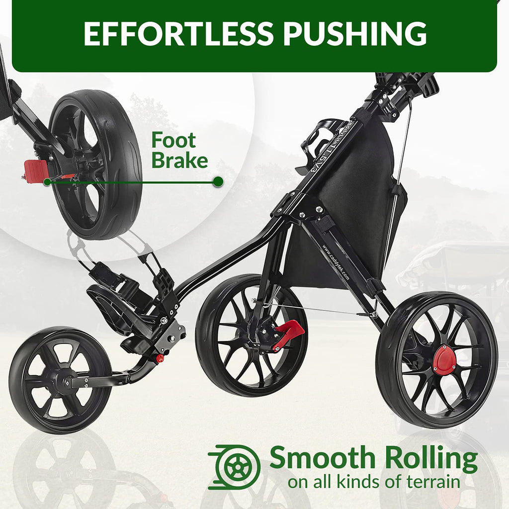 Caddytek Caddylite 115 V3 3 Wheel Golf Push Cart - Superlite Deluxe, Lightweight, Easy To Fold Caddy Cart Pushcart, Black