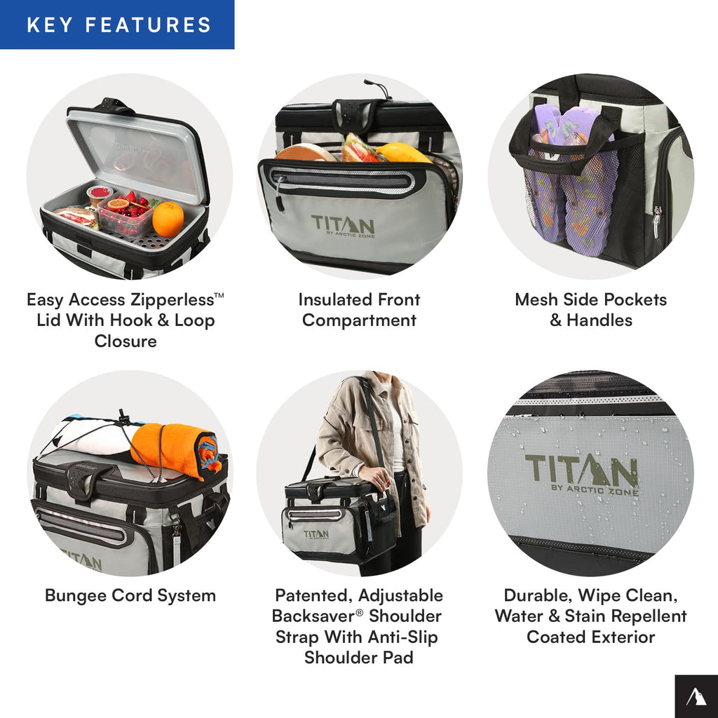 Titan by Arctic Zone 30 Can Zipperless Soft Cooler with HardBody Liner, Seagrass