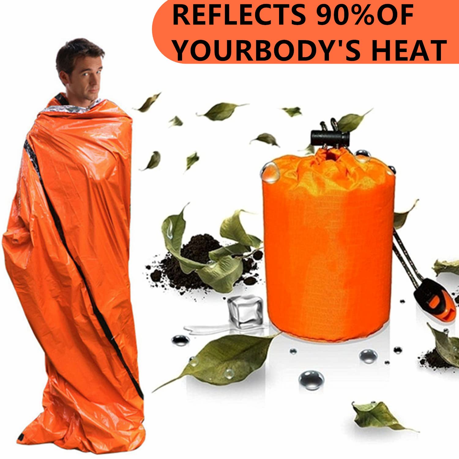 Goldhik 2 Pack Emergency Sleeping Bag, Mylar Emergency Blanket, Waterproof Lightweight Survival Shelter Blanket, Portable Surviv