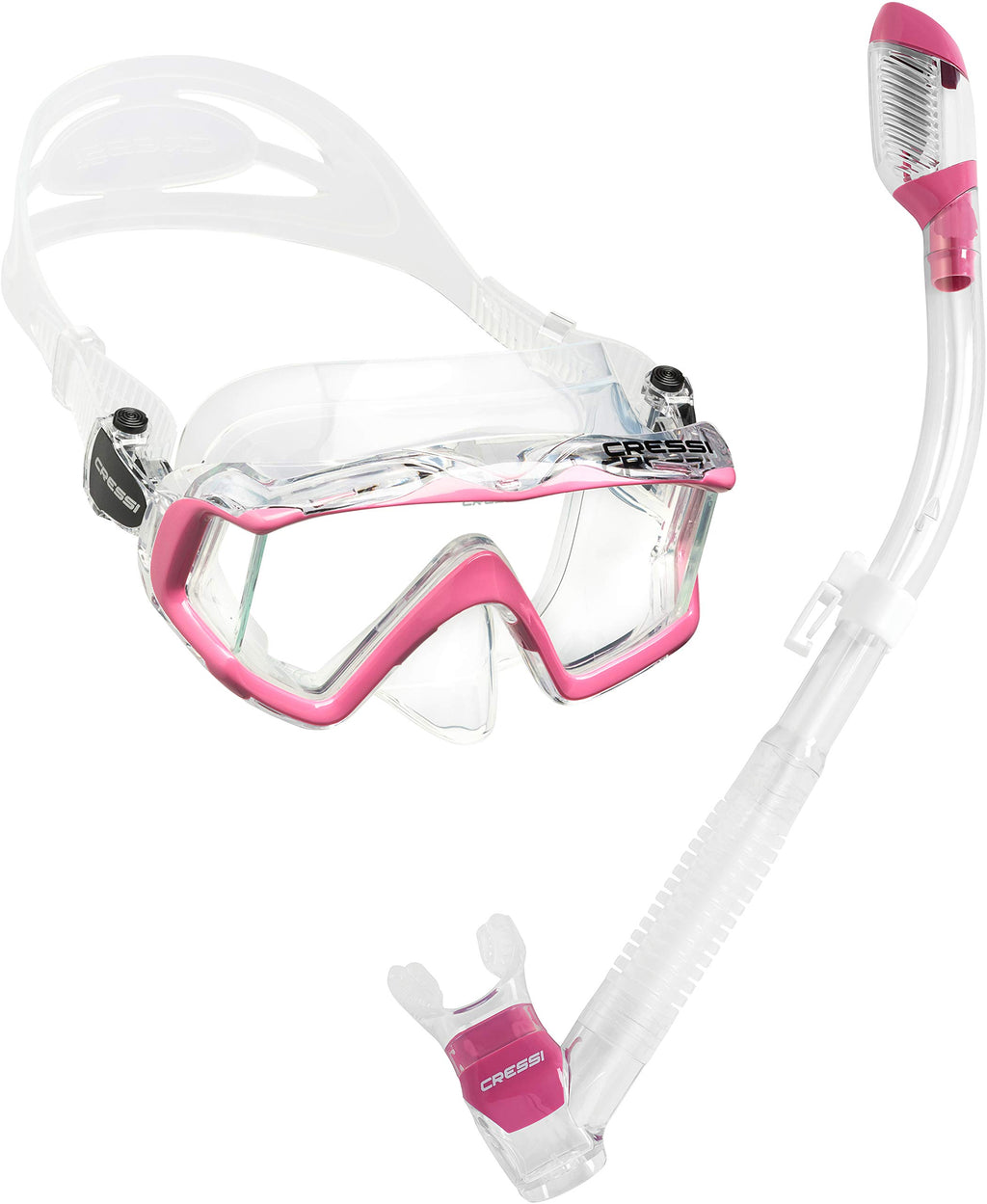 Cressi Panoramic Wide View Mask With Dry Snorkel Set, Clear Pink