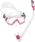 Cressi Panoramic Wide View Mask With Dry Snorkel Set, Clear Pink