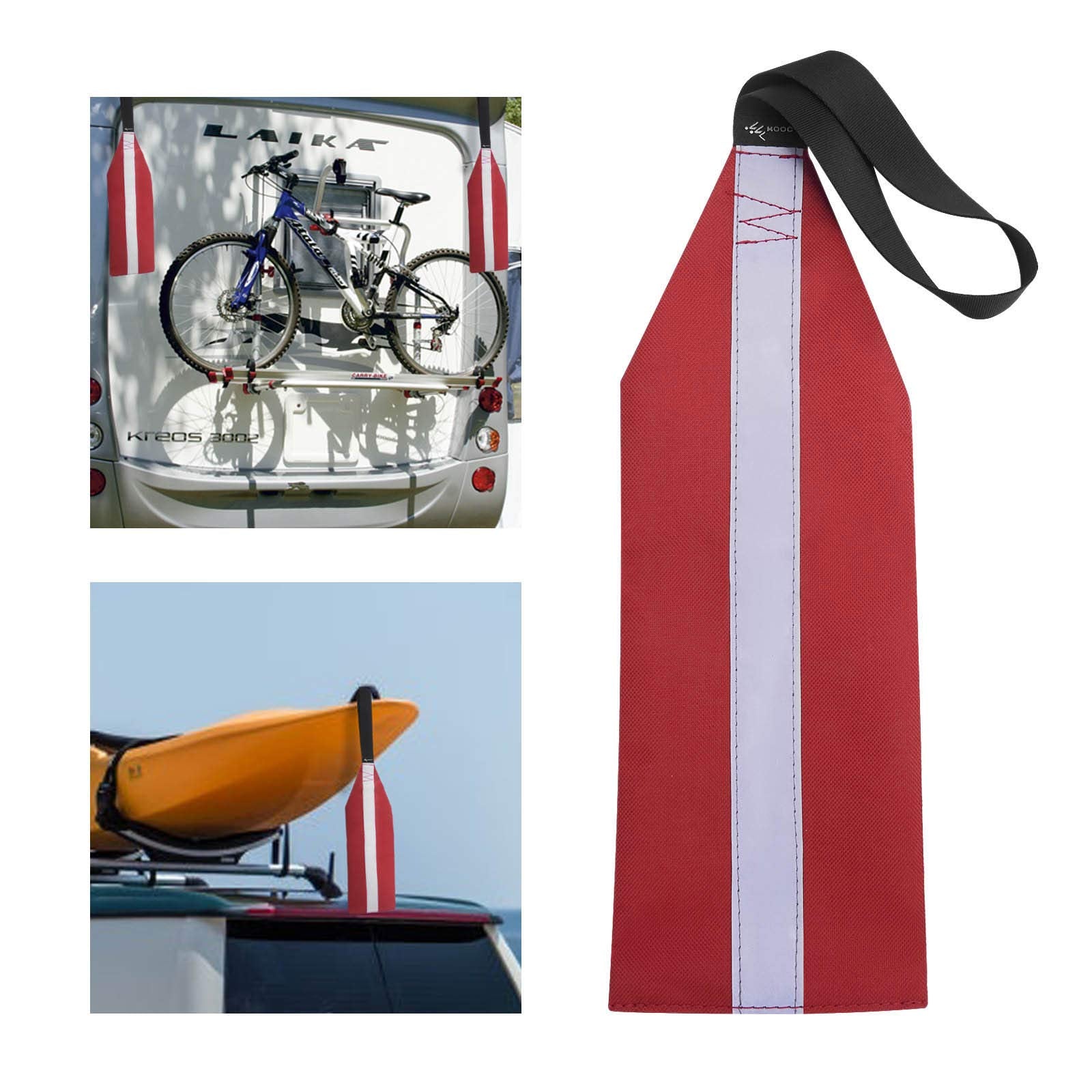Safety Tow Flag With Webbing For Kayak Boat Bicycle Travel Tow Warning Truck Loads (Red With Reflective Band)