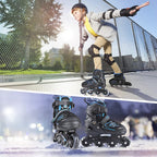 Kaqinu Adjustable Inline Skates, Outdoor Inline Skates With Full Illuminating Wheels For Women, Kids, Girls And Boys (Blue, L)