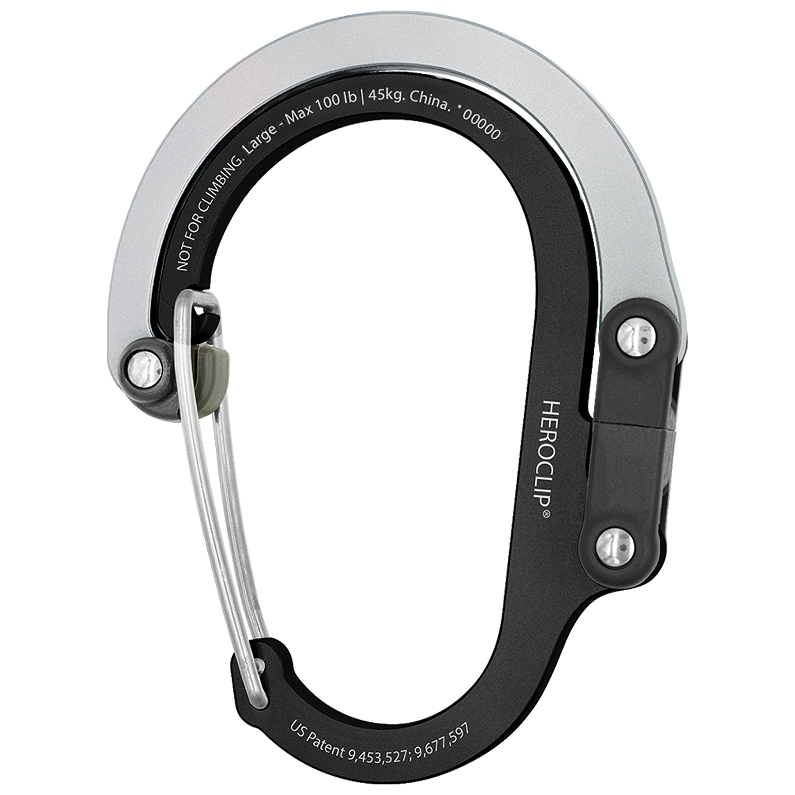 Gear Aid Heroclip Carabiner Clip And Hook (Large) For Camping, Backpack, Organization, And Garage, Black & Gray