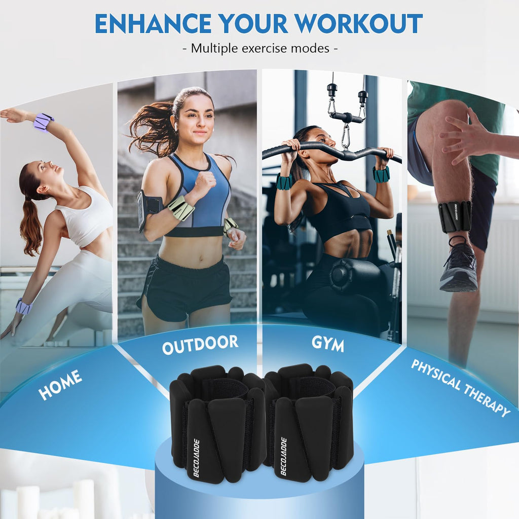 BECOJADDE Ankle Weights Set of 2 (1 lb Each) Adjustable Wrist Weights for Women Men Wearable Arm Leg Weight for Pilates, Running