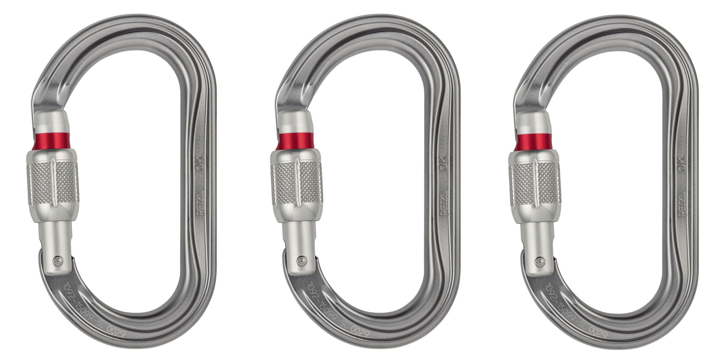 Petzl OK Carabiner - Oval Carabiner for Use with Pulleys and Ascenders for Climbing and Glacier Travel - Screw-Lock - 3-Pack