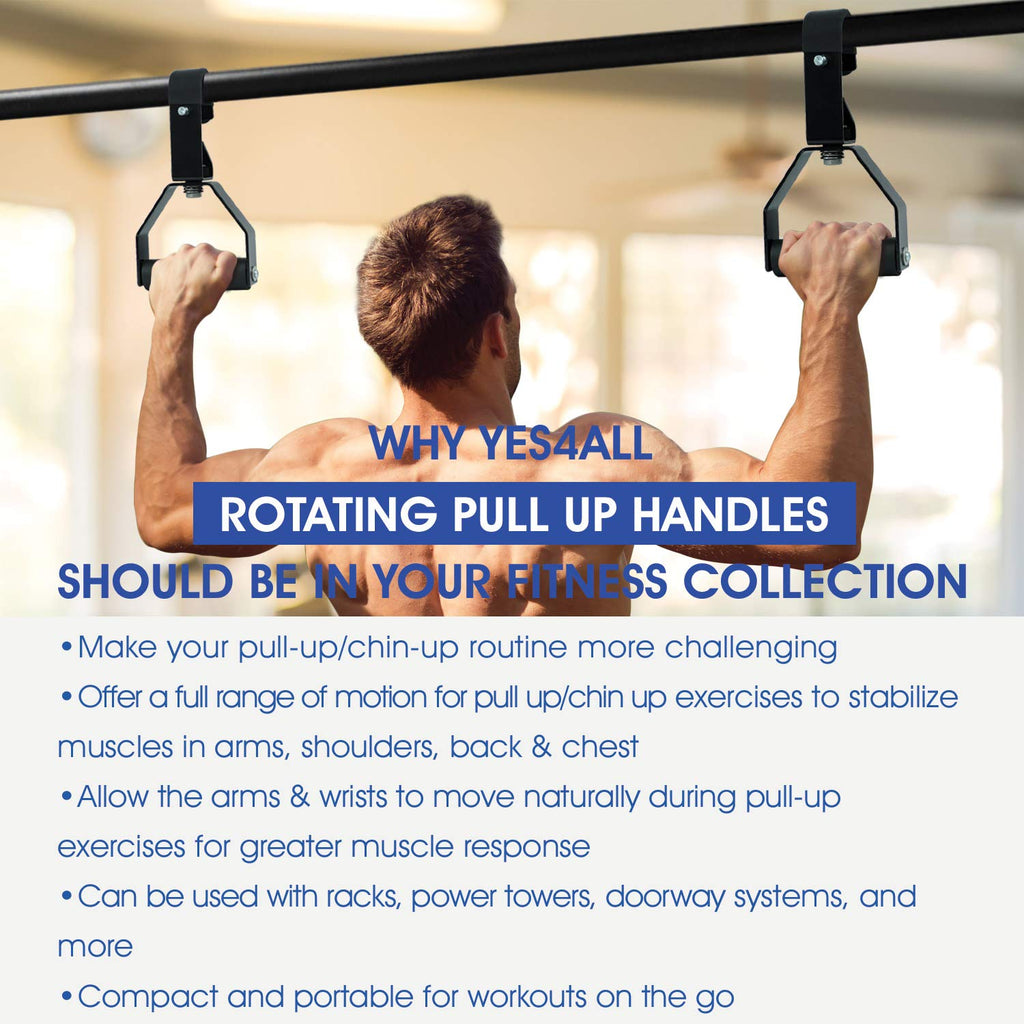 Yes4All Rotating Pull Up Handles For Pull Up Bar/Pull Up Grips/Barbell Handles With Non-Slip & Foam Pad Grips - Twist Motion For