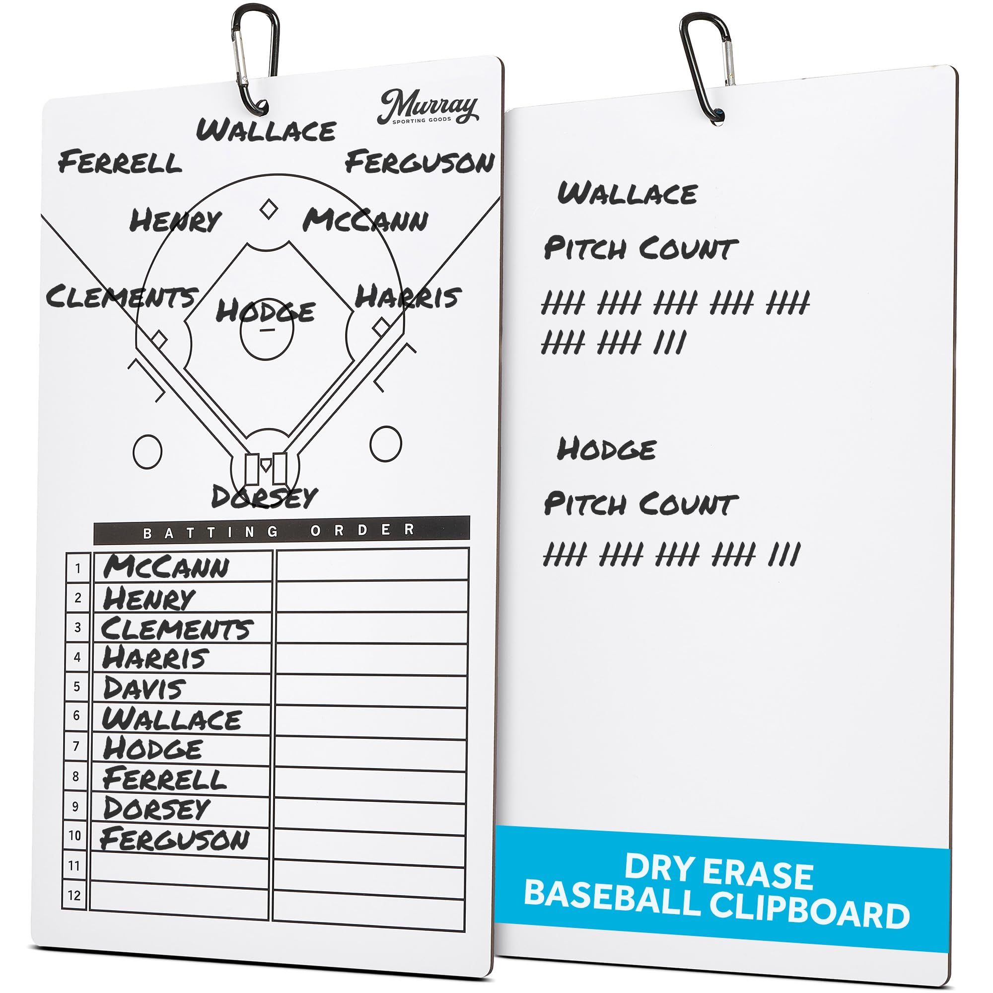 Murray Sporting Goods Baseball Dry Erase Coaches Clipboard | Double-Sided Baseball Lineup Clipboard Dry Erase White Board | Base
