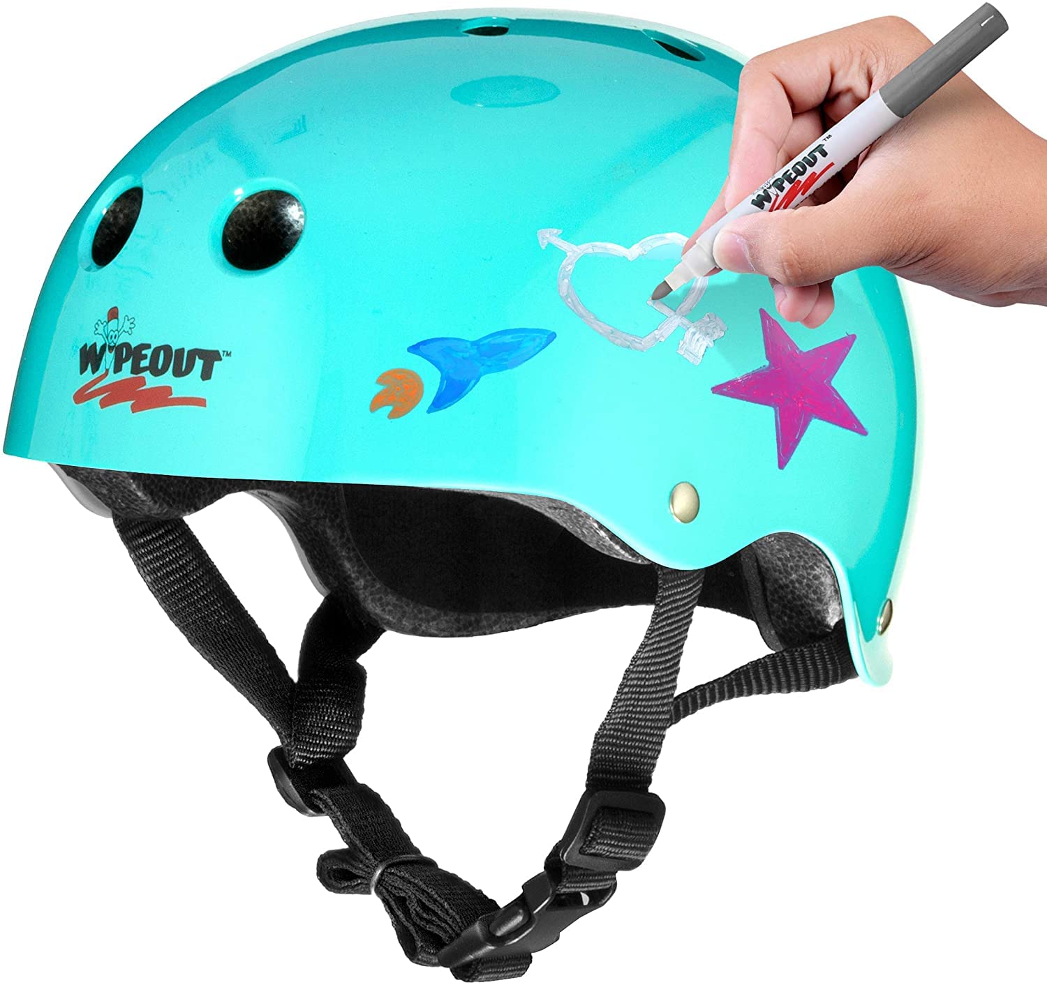 Wipeout Dry Erase Kids Helmet For Bike, Skate, And Scooter, Teal Blue Youth L 8+
