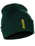 Daxton Vertical Usa Cities Cuffed Beanie Winter Knit Hat Skully Cap, Green Bay Hunter Gold