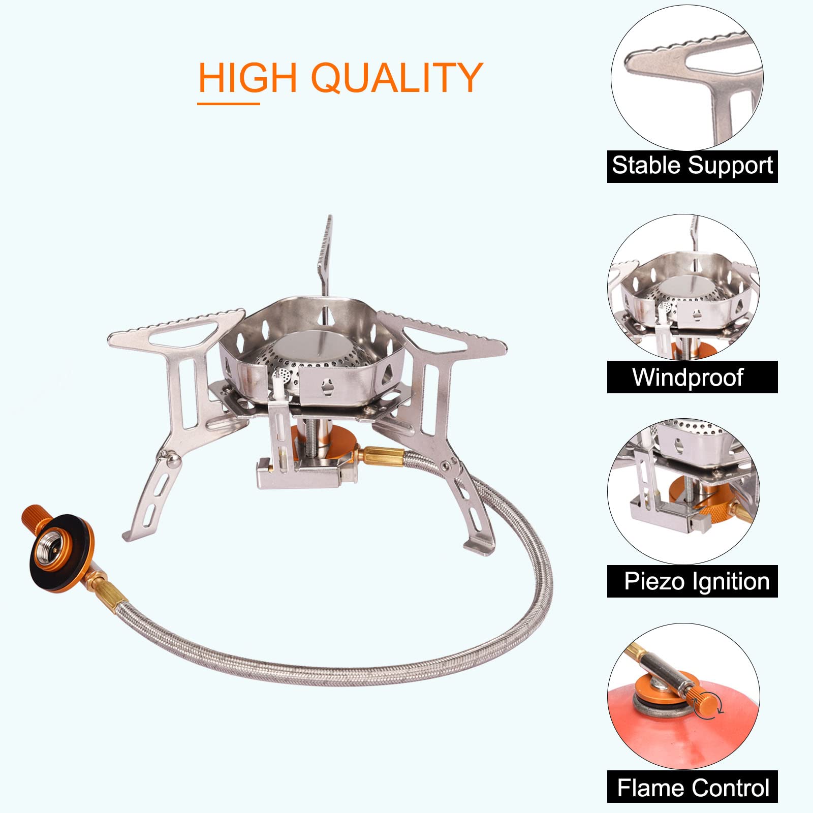 Portable Backpacking Stove With Piezo Ignition Windproof Camping Gas Stove Camp Stove Foldable Burner With Propane Canister Adap