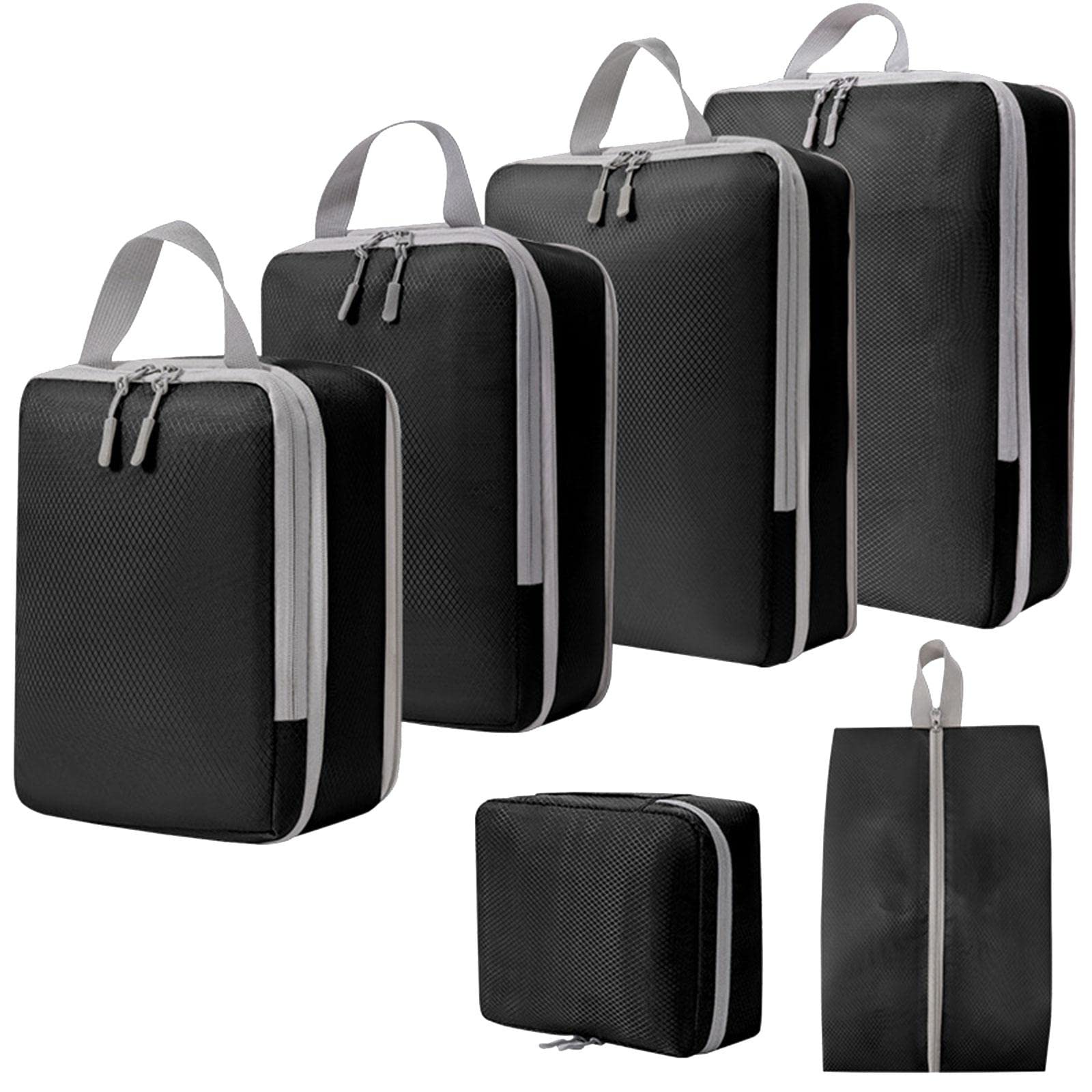 Myaddiction 6 Pieces Compression Packing Cubes Laundry Bags For Holidays Outdoor Camping Black