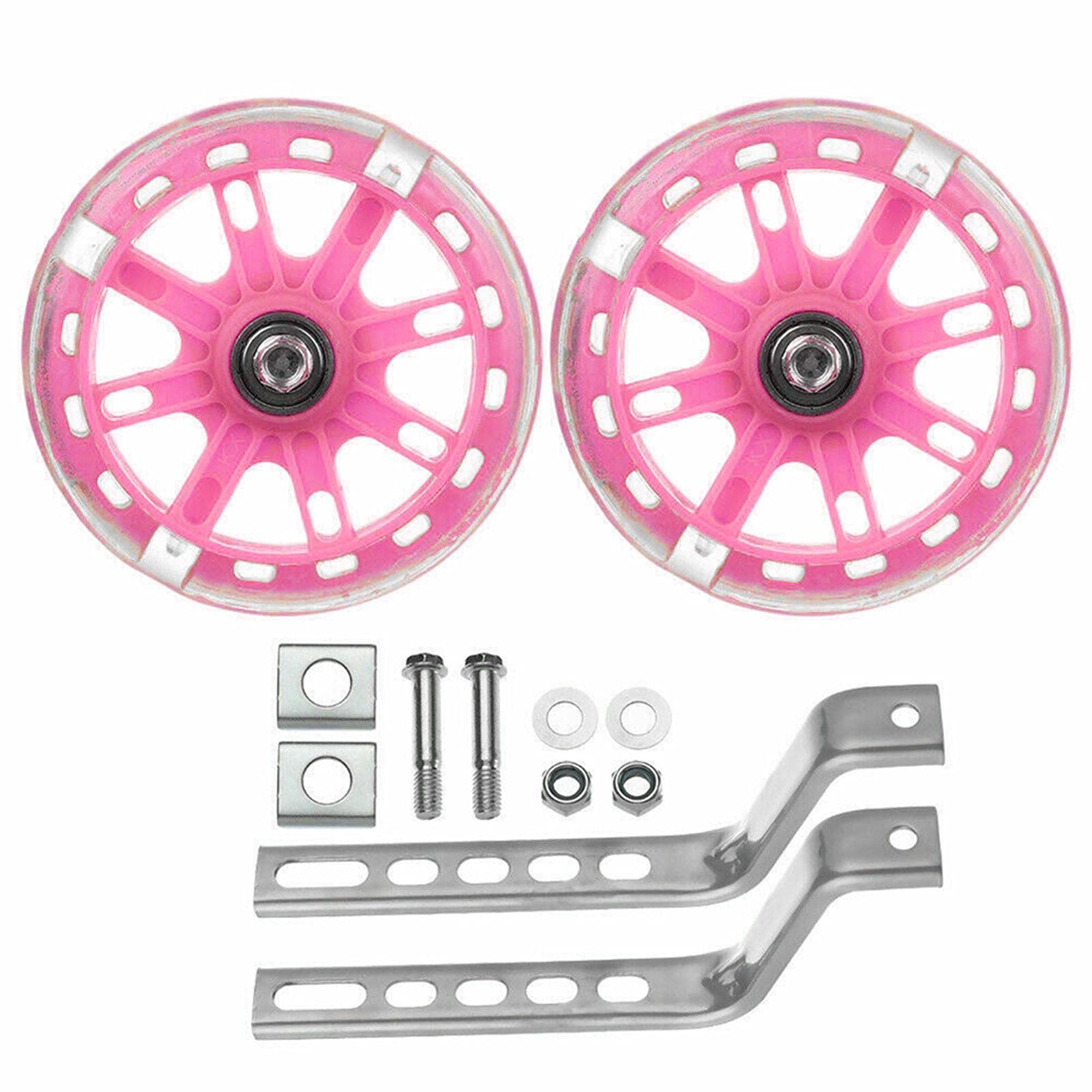 Denpetec Bicycle Training Wheels Auxiliary LED Flash Balance Training Wheels with Mounted Kit for 12-20 inch Kids Bike(Pink - 1 