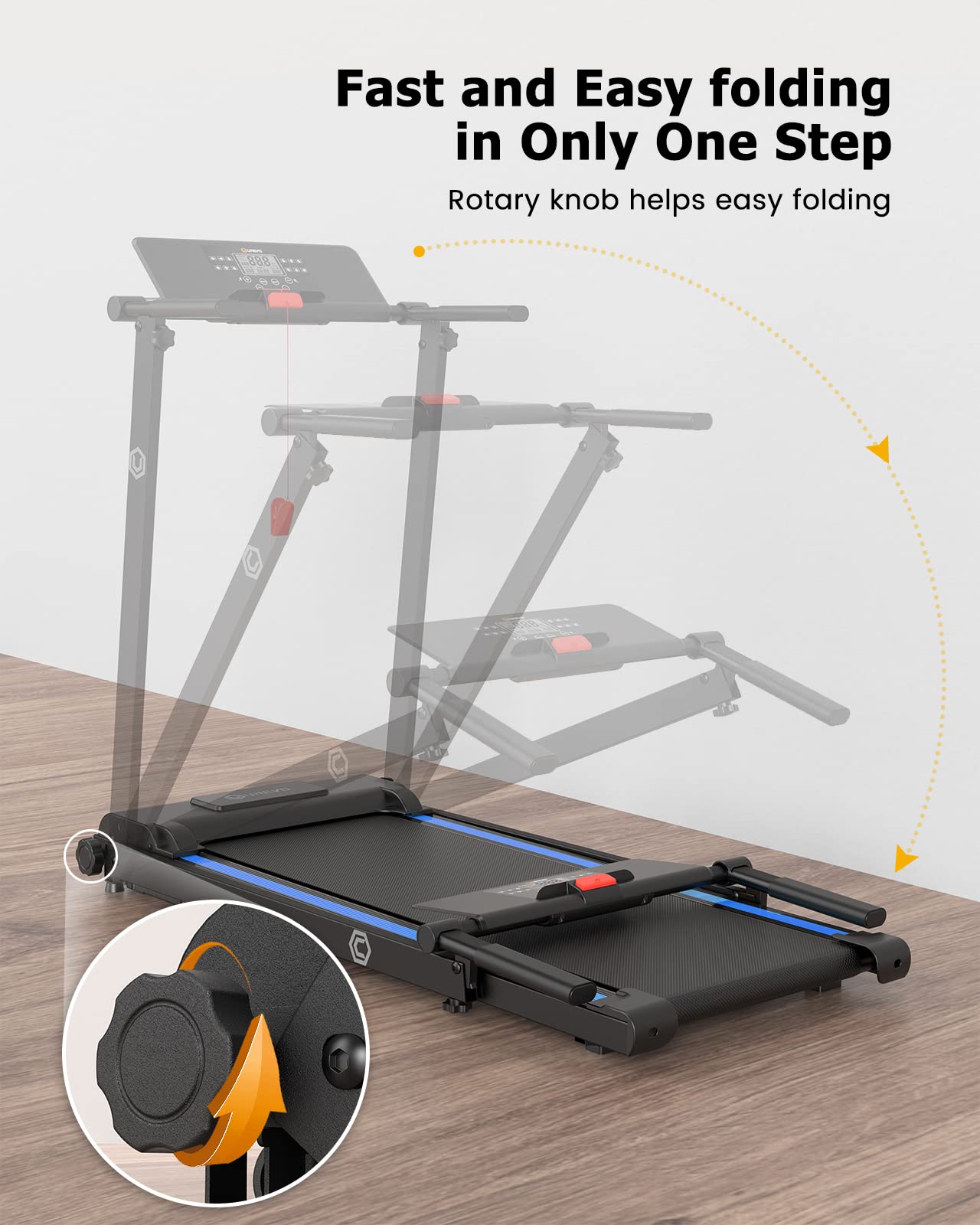 Urevo Folding Treadmill, 2.25Hp Treadmills For Home With 12 Hiit Modes, Compact Mini Treadmill For Home Office, Space Saving Sma