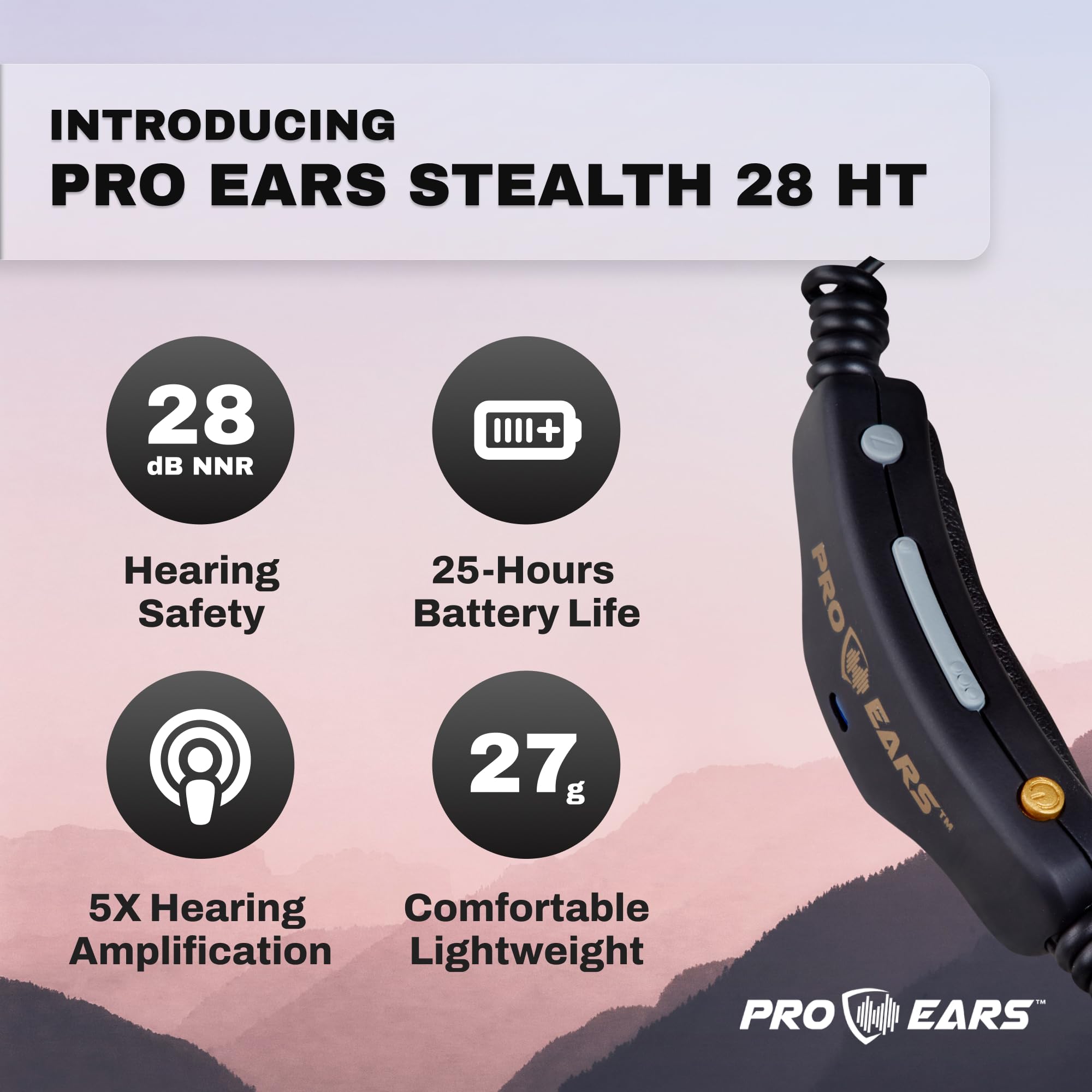 Pro Ears Stealth 28 Htbt, Advanced Bluetooth Ear Protection, 28 Db Noise Reduction, Custom Comfort Fit, 15-Hr Battery Life, For
