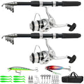 Fishing Pole Combo, 6.9Ft 2Pcs Telescopic Rods Set, Collapsible Carbon Fiber Fishing Rods, 2Pcs Spinning Reel Set With Carrier B