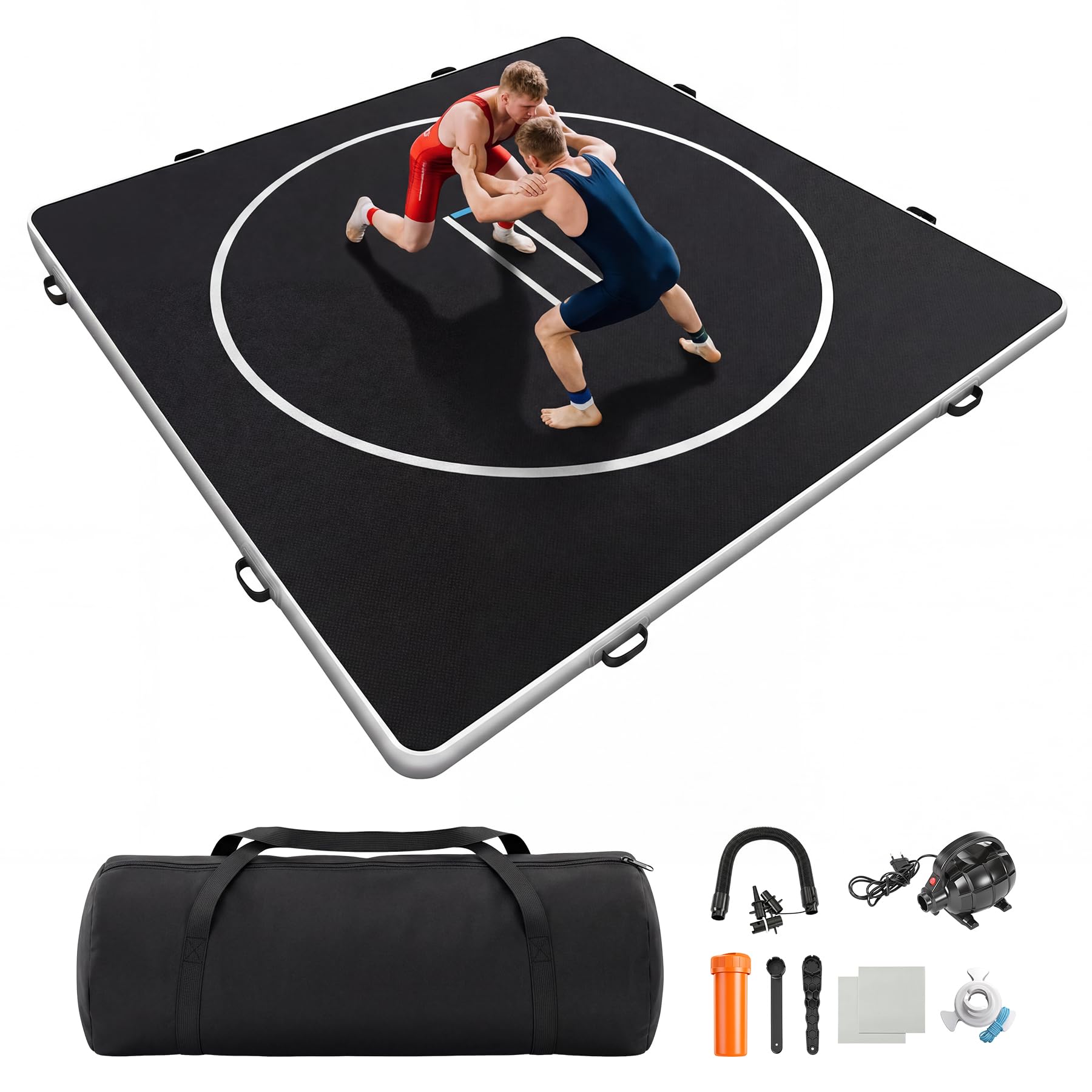 Fnova Inflatable Wrestling Mat 10x10 FT x 4 IN, PVC Portable Wrestling Mats for Home, 4 Thick Jiu Jitsu Mats with Circles for Wr