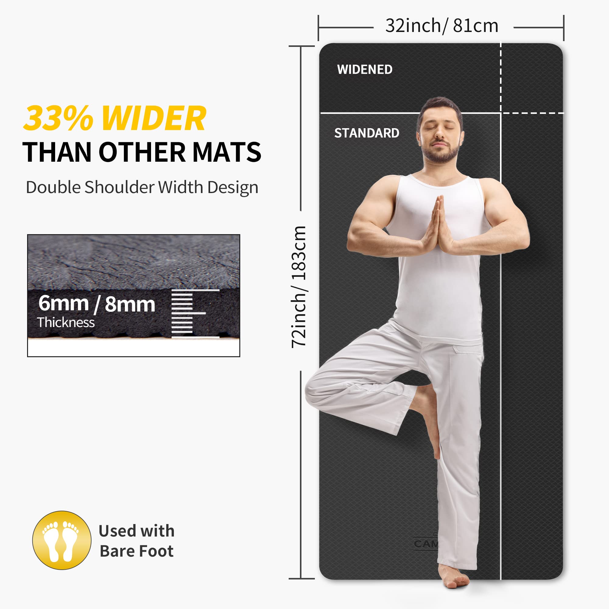Cambivo Extra Wide Yoga Mat For Women And Men (72 ''X 32 ''X 1/3 ''), Sgs Certified, Non-Slip Large Tpe Exercise Fitness Mat For
