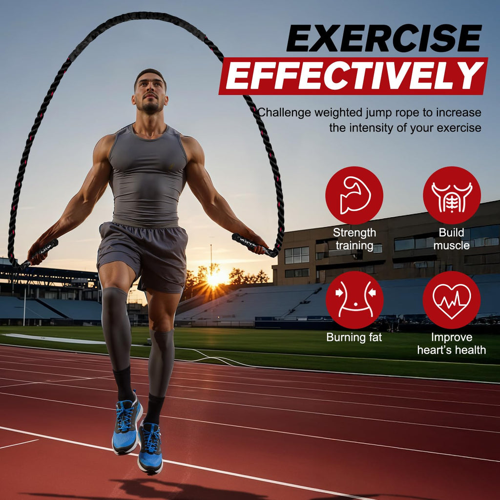 Hpygn Weighted Heavy Skipping/Jump Rope 9.2Ft 2.8Lb For Fitness, Exercise, Boxing Gym Training, Home Workout, Improve Strength A