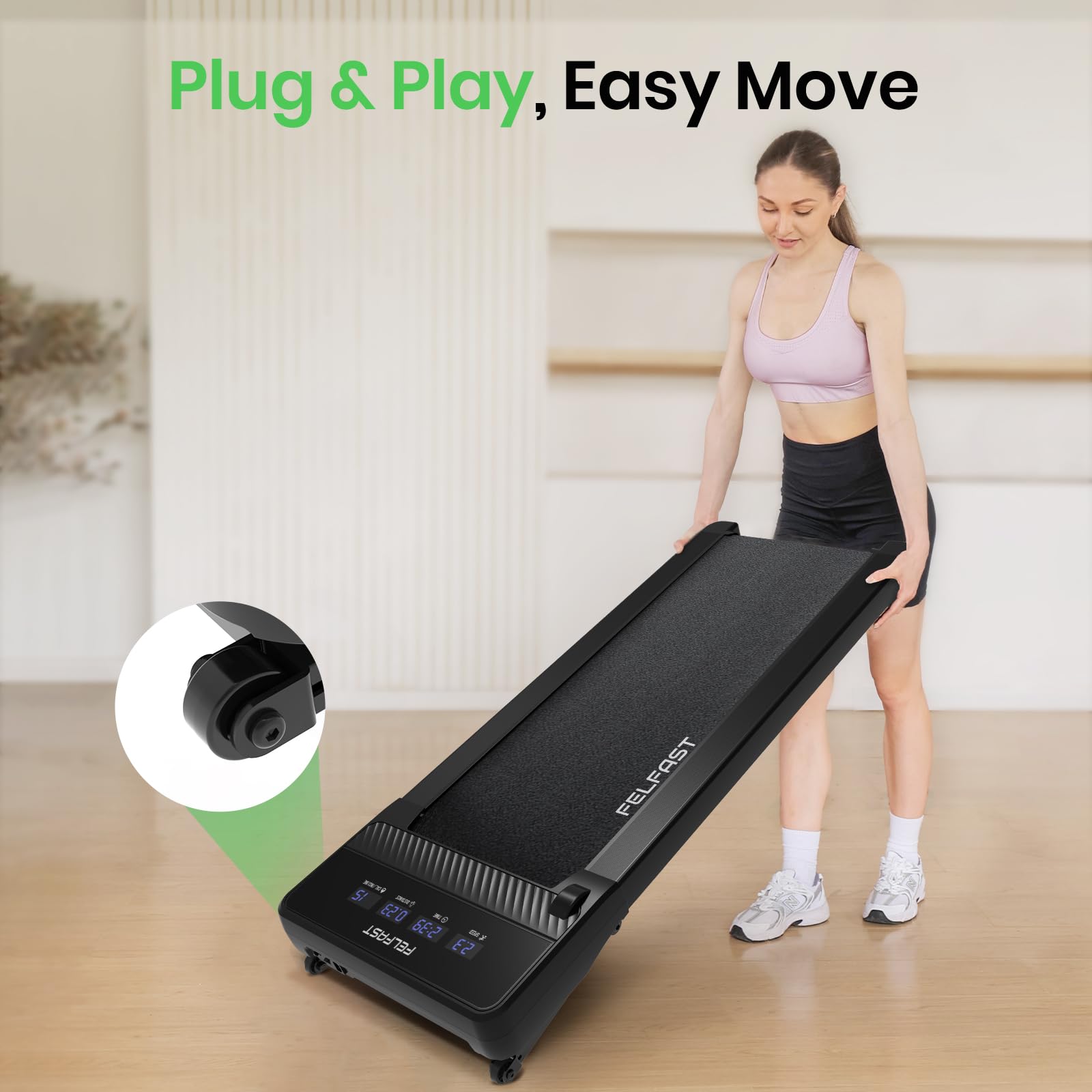 Felfast Walking Pad With 12% 6 Auto Incline, Under Desk Treadmill For Home Office W/Remote Control, 6 Hiit Mode, 265 Lbs Weight