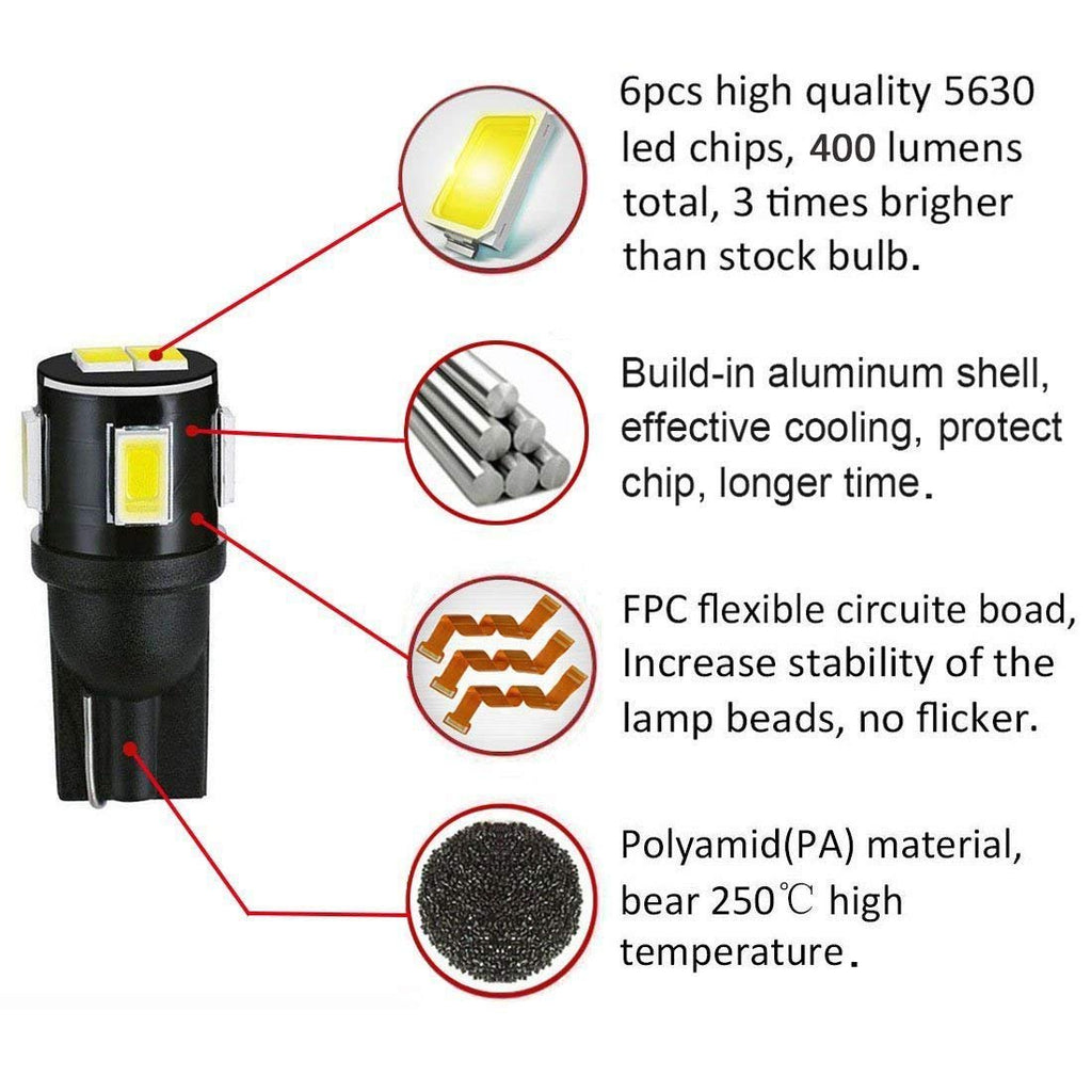 Shangyaun 906 Led Bulbs T10 Wedge Base Marine Boat Light Bulb Fit Stern Light Anchor Light Navigation Lights All-Round Light Mas