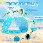 Geerwest Beach Tent Toddlers Pool Tents Pop Up Portable Toys Sun Shelter Uv Protection Shade For Infant With Carry Bag (Blue)