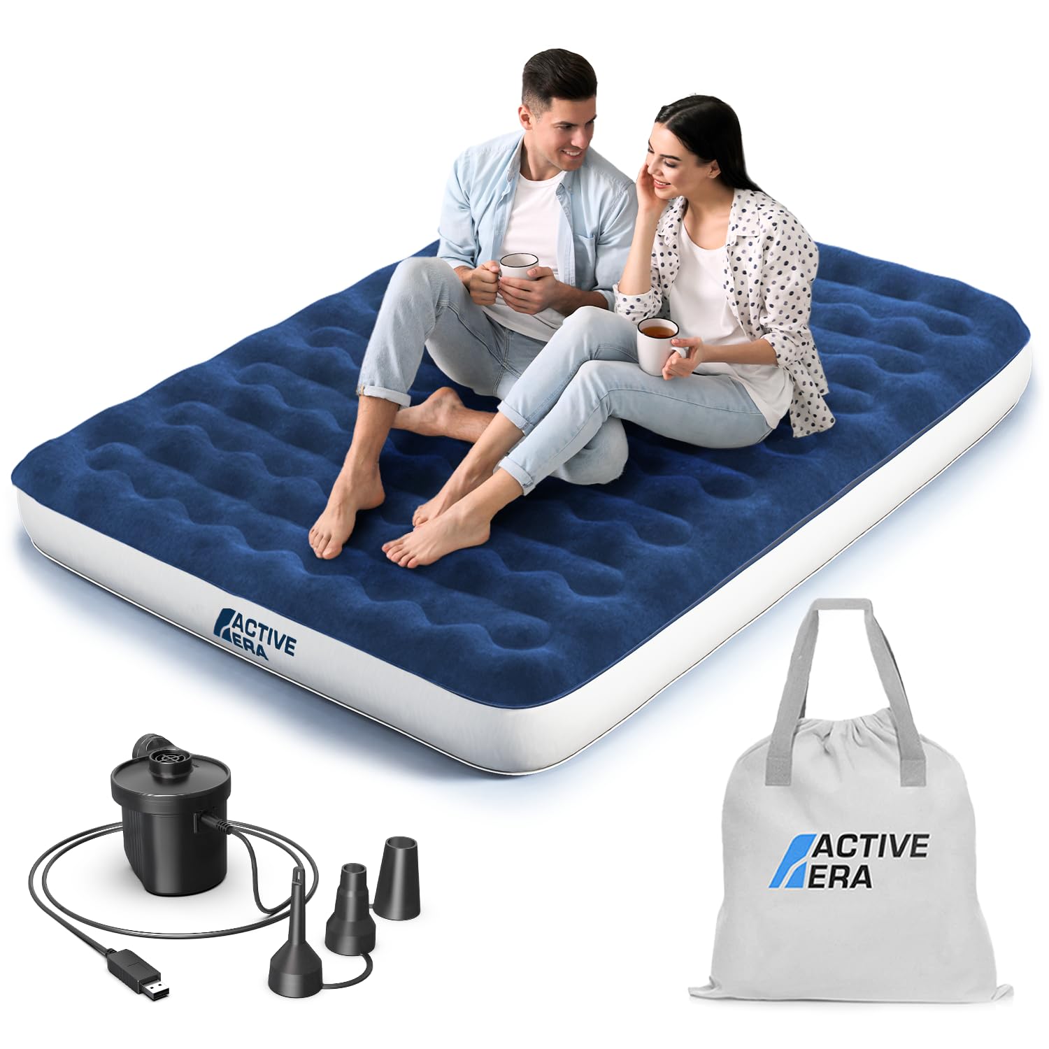 Active Era Luxury Camping Air Mattress With Built In Pump - Queen, Usb Rechargeable Pump, Travel Bag For Tent Camping